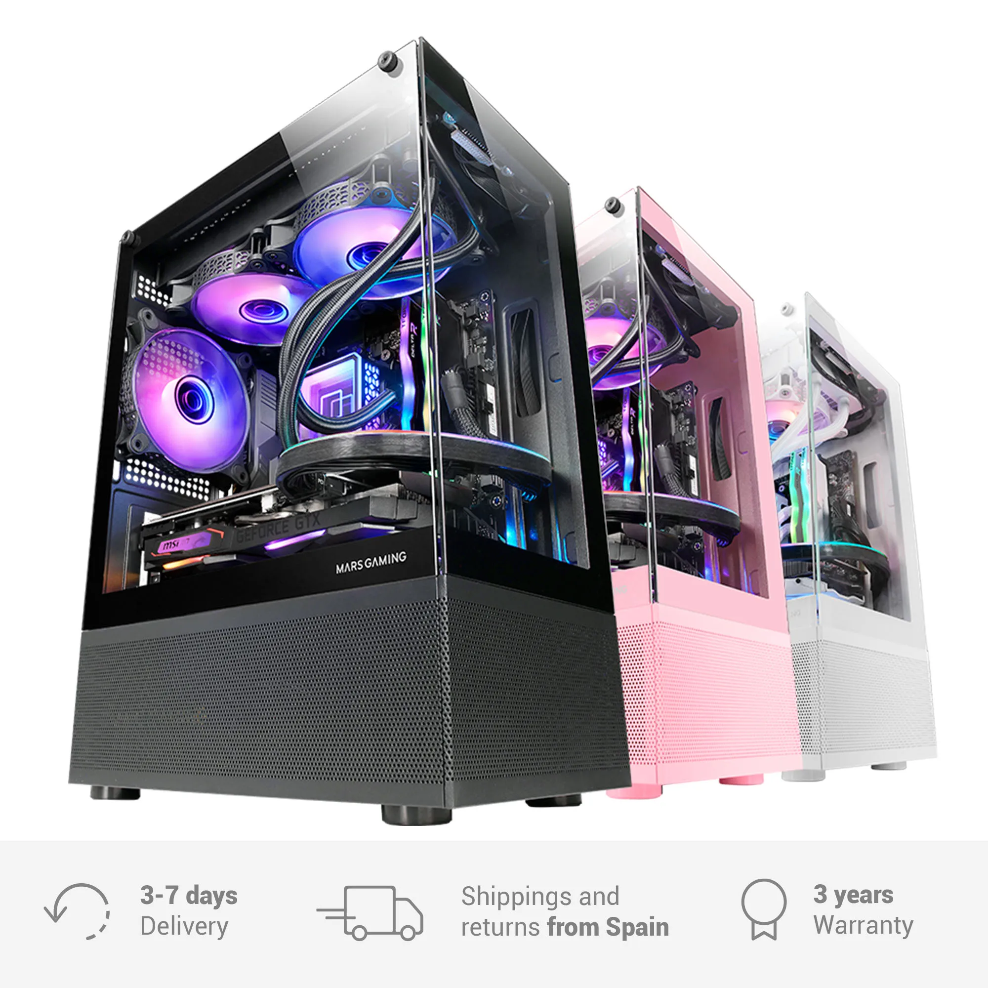 Mars Gaming MC-SE Micro-ATX PC Box Frameless Glass Front and Side Panel AirTech Mesh Technology Bottom Design Mini Gaming Dual Camera Liquid Cooling Stand Black Pink White Box