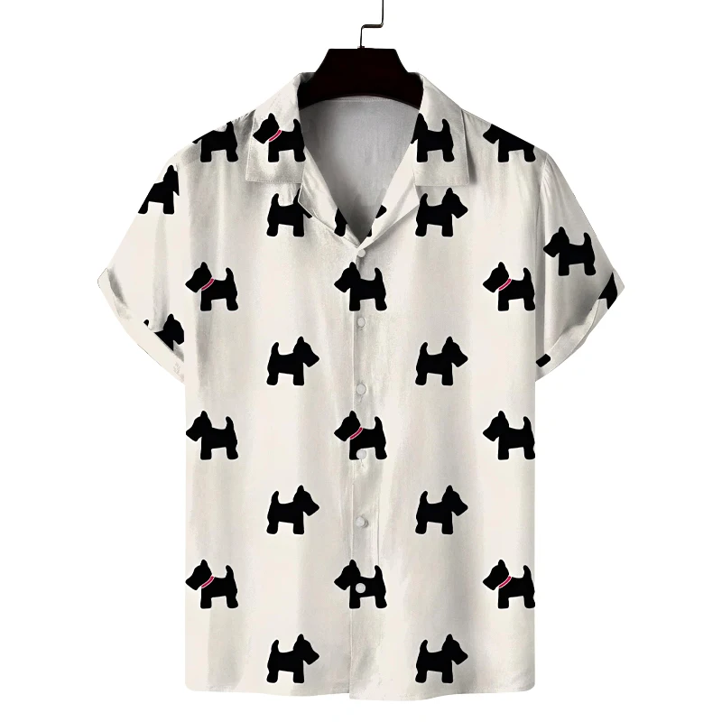 남성 여름 쿠바 칼라 반팔 셔츠 귀여운 작은 동물 프린트 남성 셔츠 편안하고 통기성 좋음