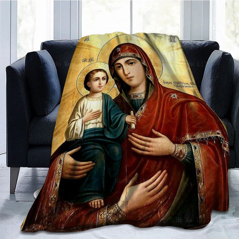 The Three-handed Mother Of God The Burning Bush Icon Virgin Mary And Jesus Flannel Blanket By Ho Me Lili Fit For All Seasons Use