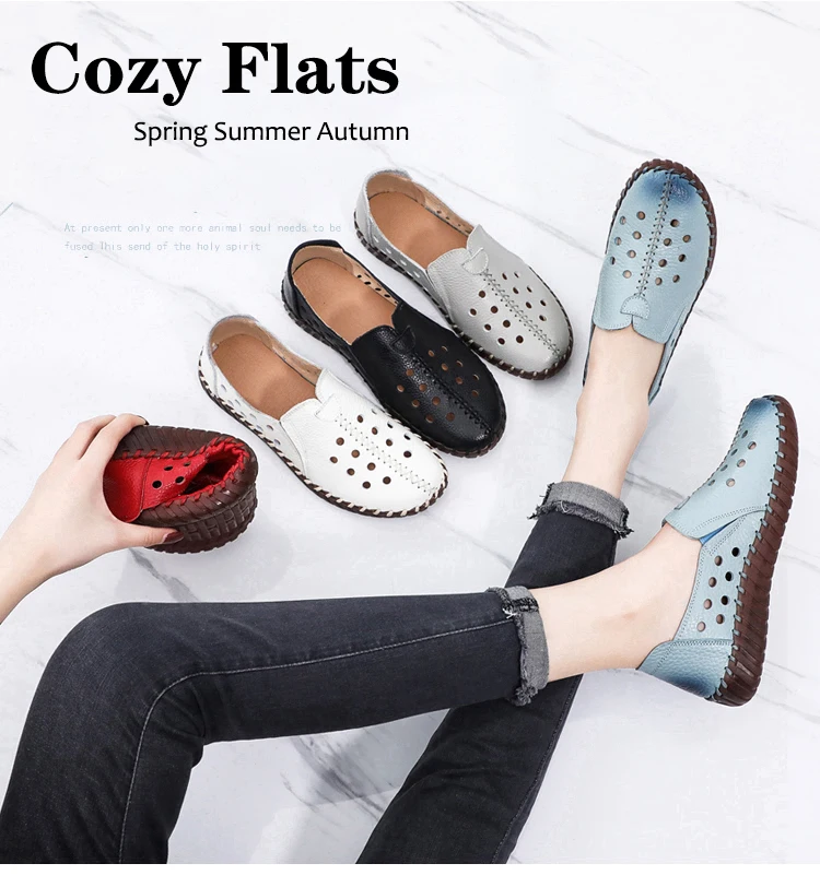 Echt leder Ballerinas Schuhe Frauen Vintage Luxus hochwertige Slipper Damen Mokassins lässig elegante Damen breite Schuhe – Detail 36