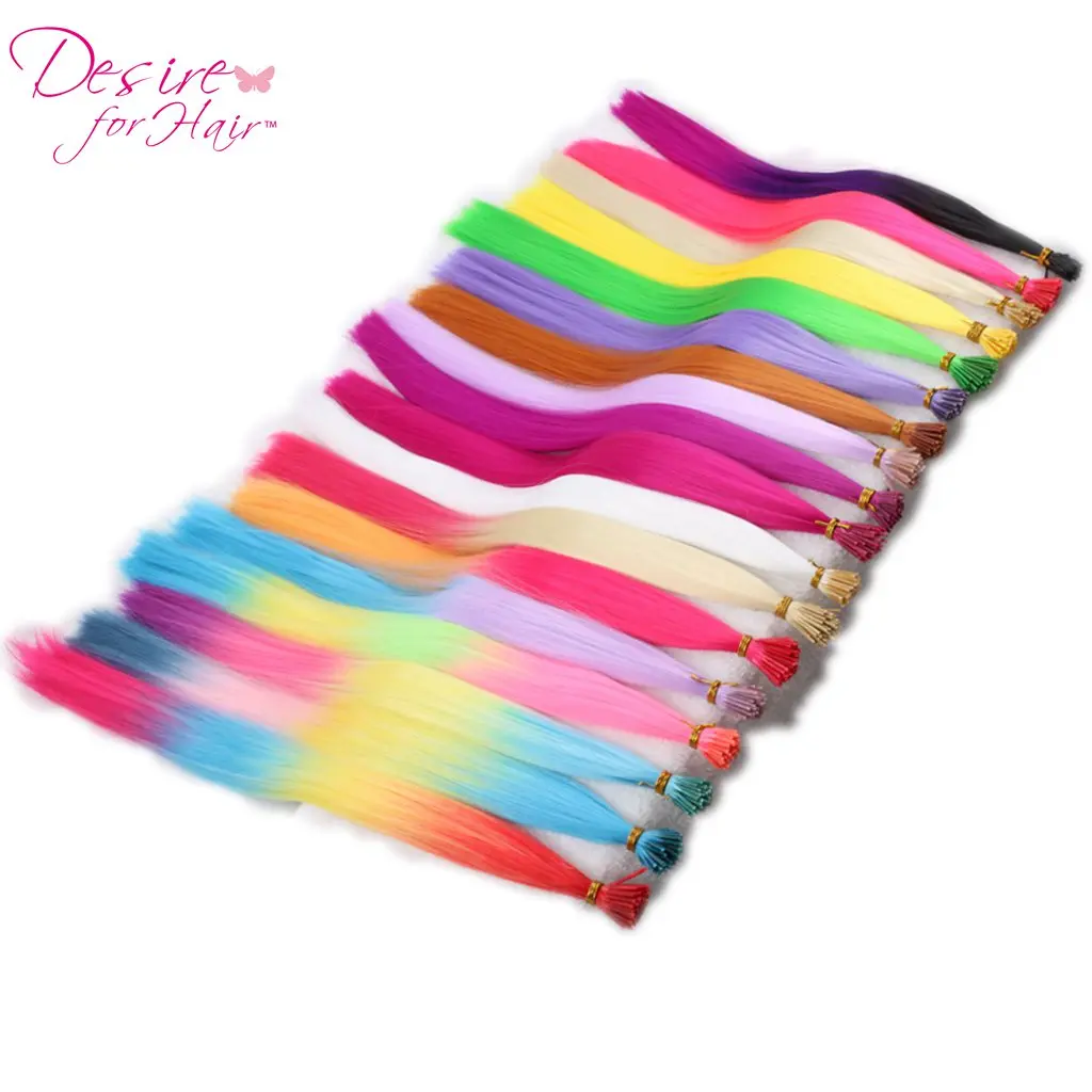 Desejo-Micro anel extensões de cabelo para festa, resistente ao calor, ombre, rosa, marrom, sintético, eu dica, 300 fios, 22 ", 1g