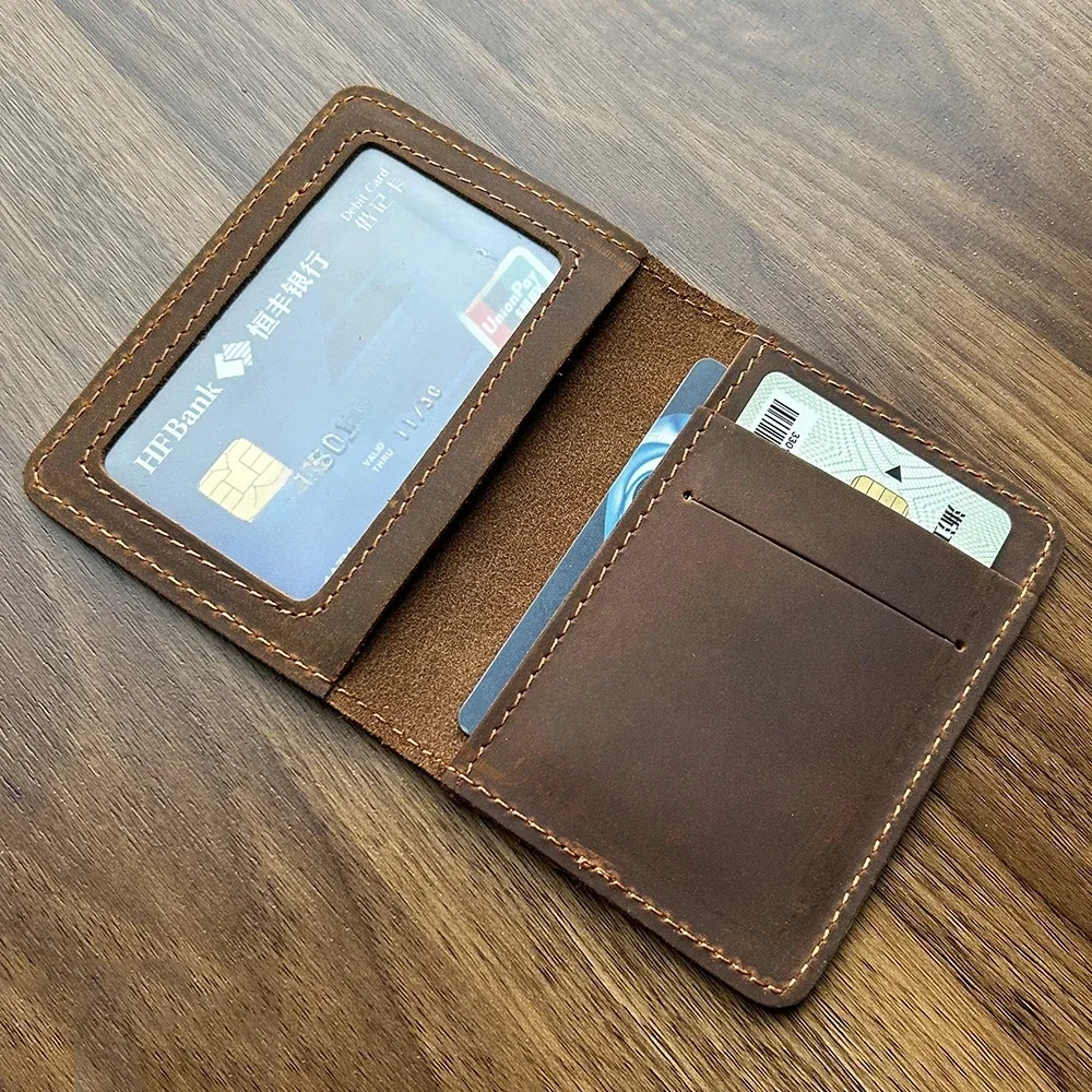 Ręcznie robione skórzane etui na karty kredytowe Vintage Mały portfel na karty kredytowe Etui i prawo jazdy Prezent w stylu vintage dla mężczyzn — zdjęcie 2