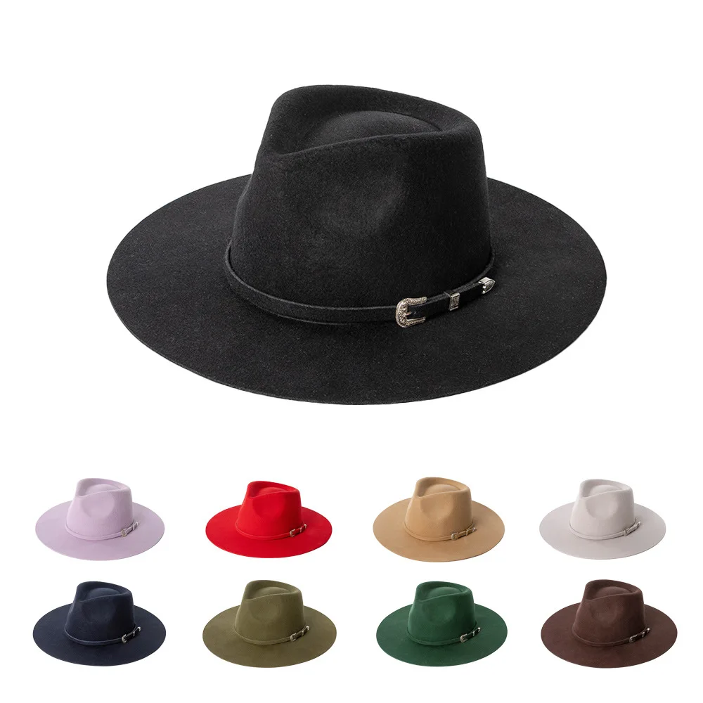 

Autumn/Winter New Collection Stylish vintage wool fedora hat with a wide brim and decorated with a wool hatbandombreros dehombre