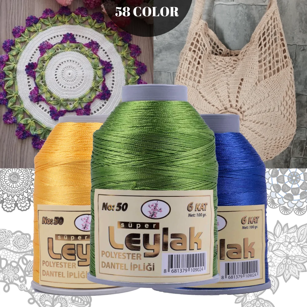 Leylak Lace and Needle Yarn ,56 Color, Stitch Hand Yarn, 100gr, Crochet Fine , Sewing Thin Fiber, Embroidery, Handcrafted, Dress, Blanket, Craft Needle, %100 Polyester Diy Made In Turkey