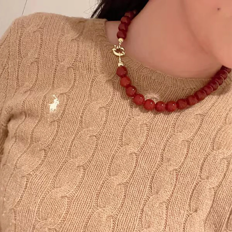 مكتنزة العقيق قلادة العقيق الأحمر الطبيعي قلادة مع كبير الباروك اللؤلؤ العقيق العقيق الأحجار الكريمة المختنق 2 طريقة المختنق