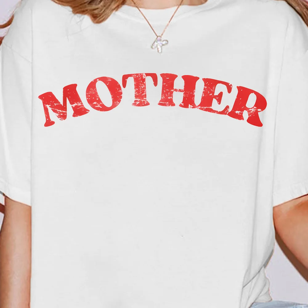 Mother Letter Print T-shirt Casual Soft Short Sleeve Cotton Summer Cool Streetwear Graphic Tees Y2k Crew Neck Women Tops