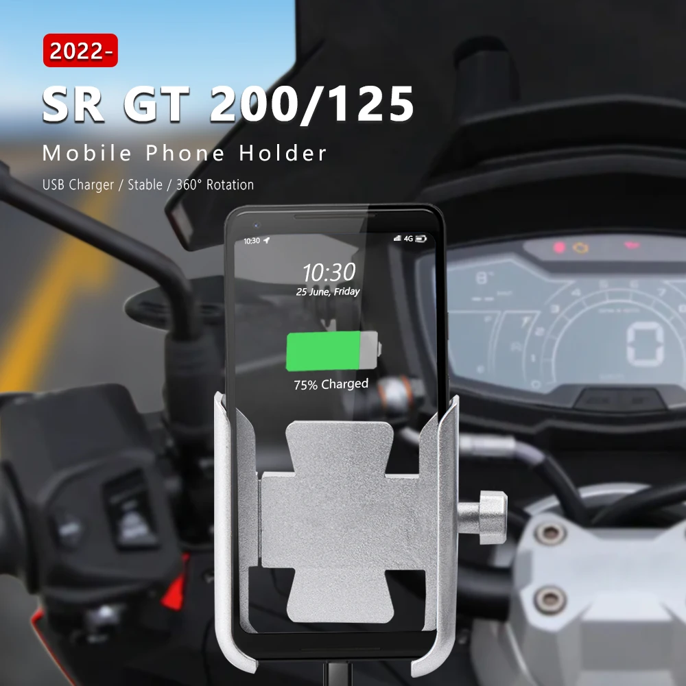 Phone Holder SR GT 125 200 2022 Motorcycle Phone Mount USB Charger 360 Rotation for Aprilia Tuono 125 2017-2021 2020 Accessories