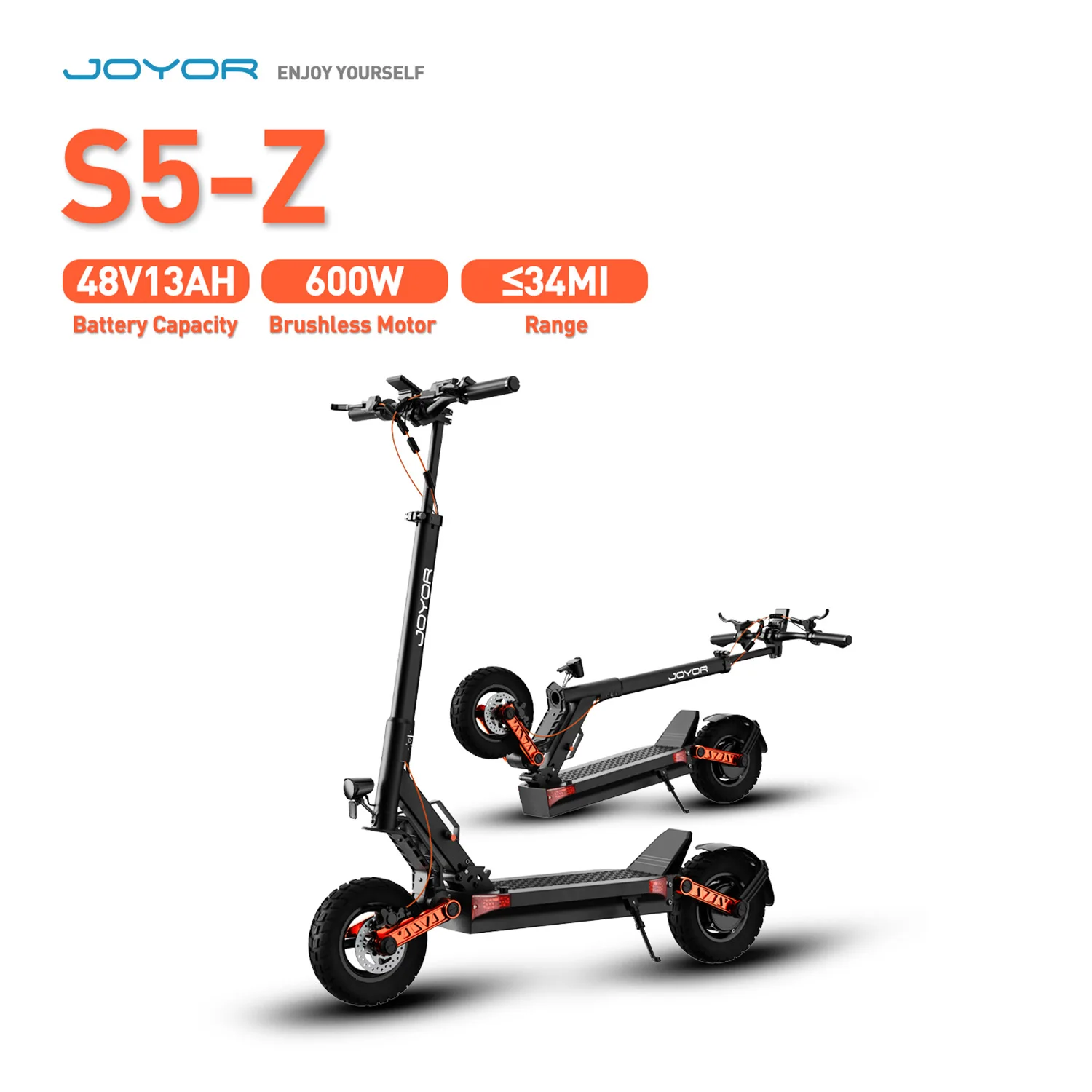 JOYOR S-Serie Faltbarer Elektroroller für Erwachsene, Offroad-E-Scooter mit Doppelantrieb, LCD-Display, Blinklichtern und Doppelstoßdämpfern für Pendelverkehr im Gelände