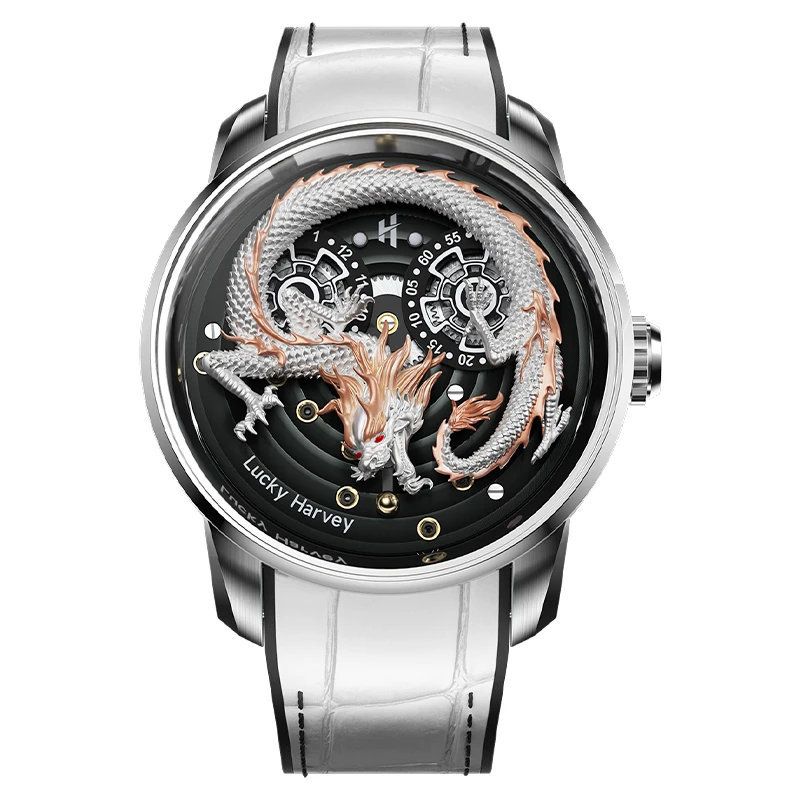 Lucky Harvey Luxury China Dragon Watch For Man Automatic Mechanical Sapphire Men Watches Business Party