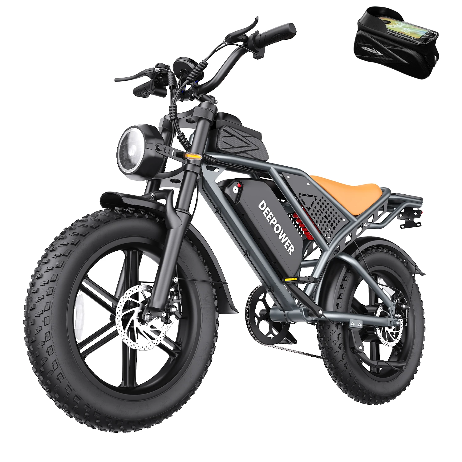 DEEPOWER QS7 250W Elektrische Fiets met 48V60Ah Dubbele Batterij, 20 Inch Vetbanden E-Bike, Elektrische Berg- en Sneeuwfiets voor Volwassen Mannen en Vrouwen