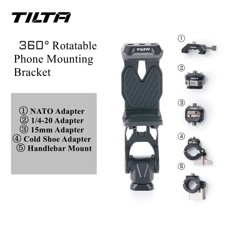 TILTA TA-PMB5-15K Rotatable Phone Mounting Bracket V2 for 15mm Cold Shoe NATO Handlebar Mount 1/4