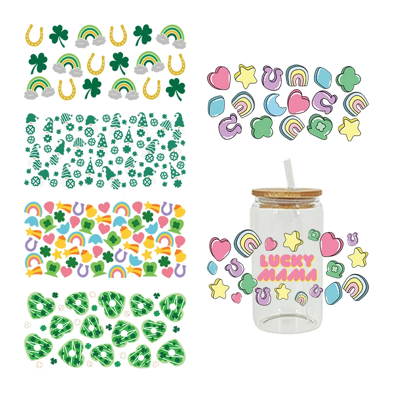 St. Patrick's Day Lucky Charms Can Wrap UV DTF Transfer Stickers For 16OZ Libbey Glass Can Wraps Cup DIY Waterproof Decals D8317