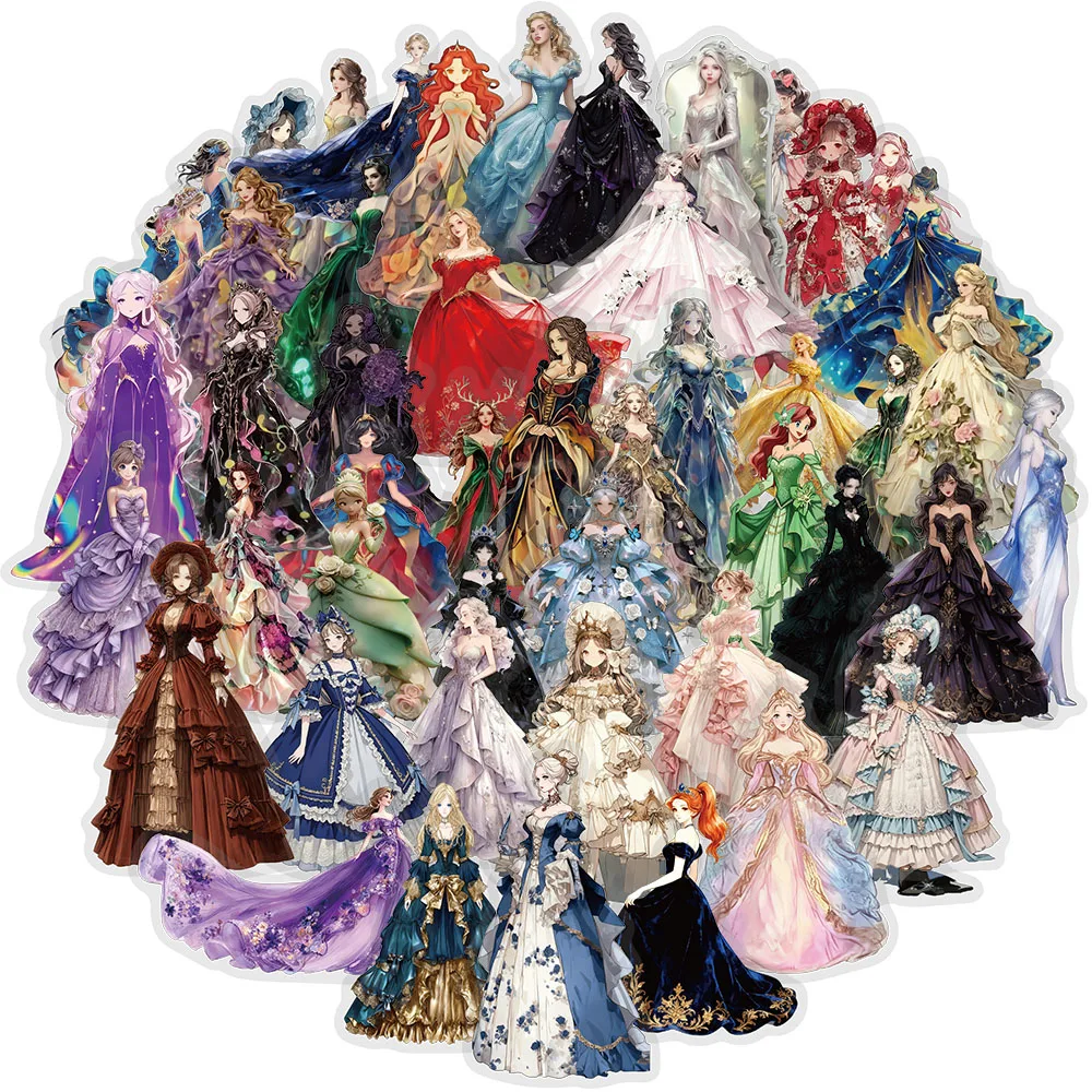 50 SZTUK Naklejek z Kreskówkowymi Dziewczynami w Spódniczkach, Dekoracyjne Naklejki na Gitarę, Obudowę Telefonu, DIY, Bagaż, Laptop, Wodoodporne Naklejki