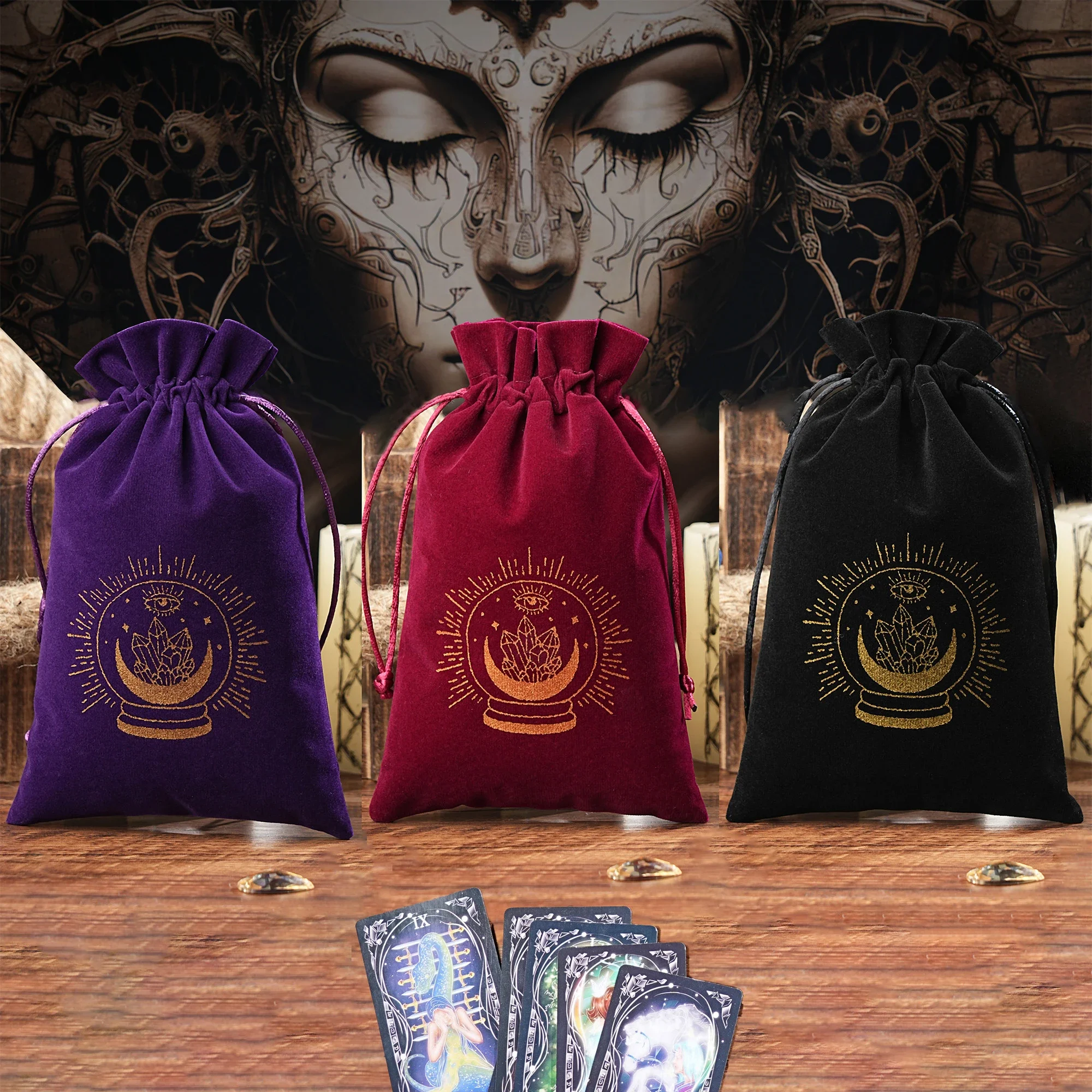 Sac de rangement de Tarot en velours plus grand 14x22cm, 1 pièce, cartes de jeu de société, paquet à cordon, fournitures de sorcellerie pour dés d'autel, pochette de Tarot