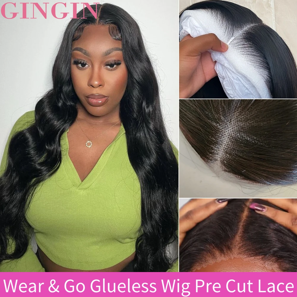 GINGIN Body Wave Glueless Wig Human Hair Ready To Wear Pre Plucked Pre Cut Lace Closure Wig Without Glue And Gel Brazilian Wig