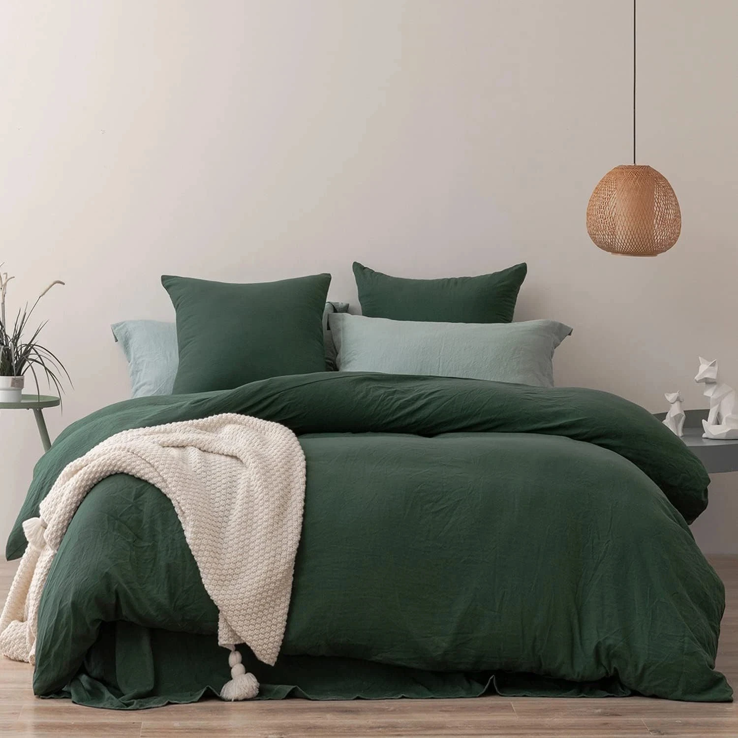 Beddengoedset 135x200, 155x220, 200x200, donkergroen, met ritssluiting en kussensloop 80x80 cm.
