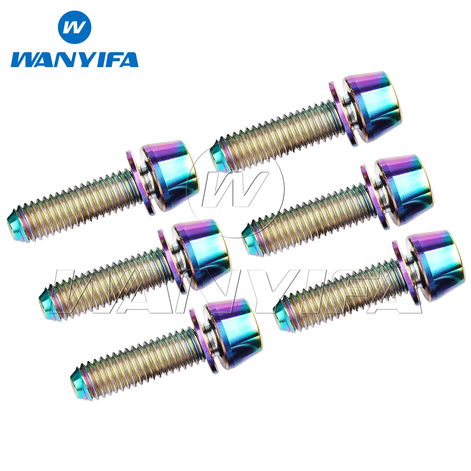 Wanyifa 6pcs Titanium Bolt M5x16 18 20mm Taper Allen Hex Head Screws with Washer for Bicycle Parts