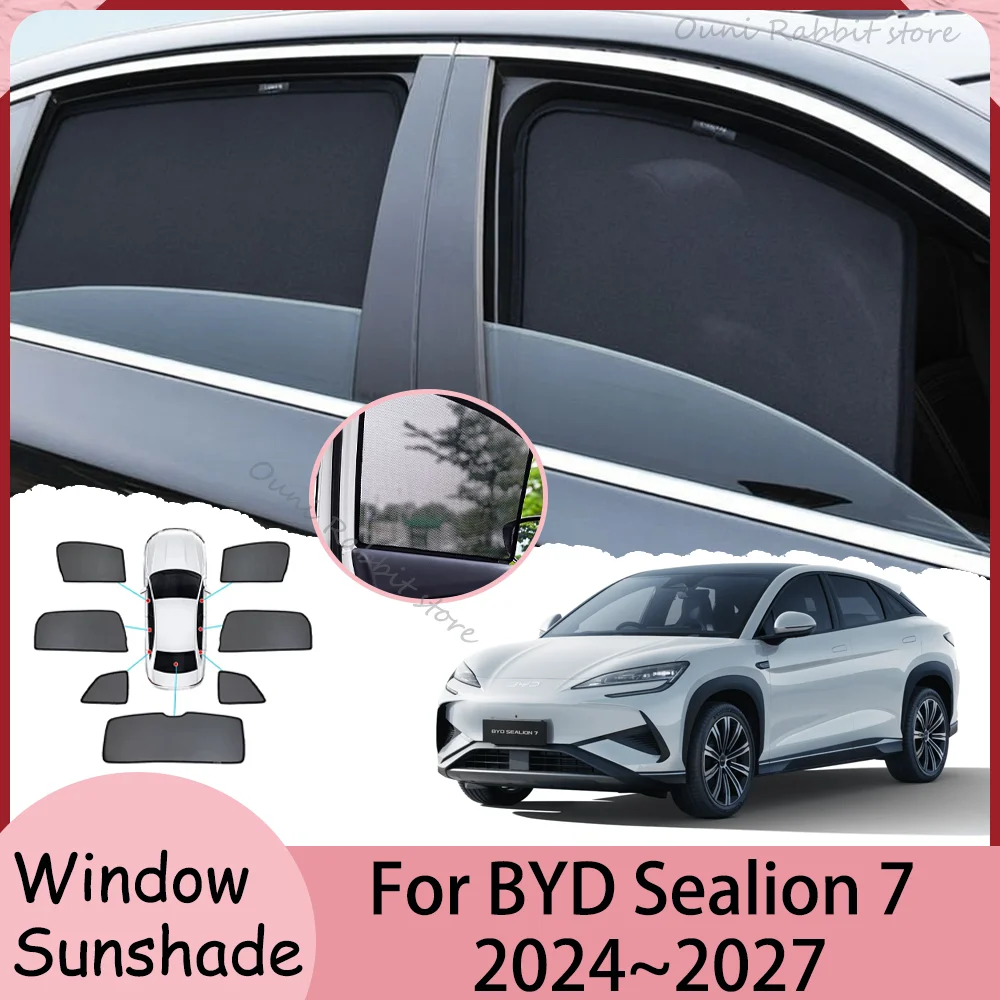 

Для BYD Sealion 7 2024-2027 (2025, 2026) — Магнитные сетчатые солнцезащитные шторки для боковых окон автомобиля, аксессуары для защиты от солнца в салоне