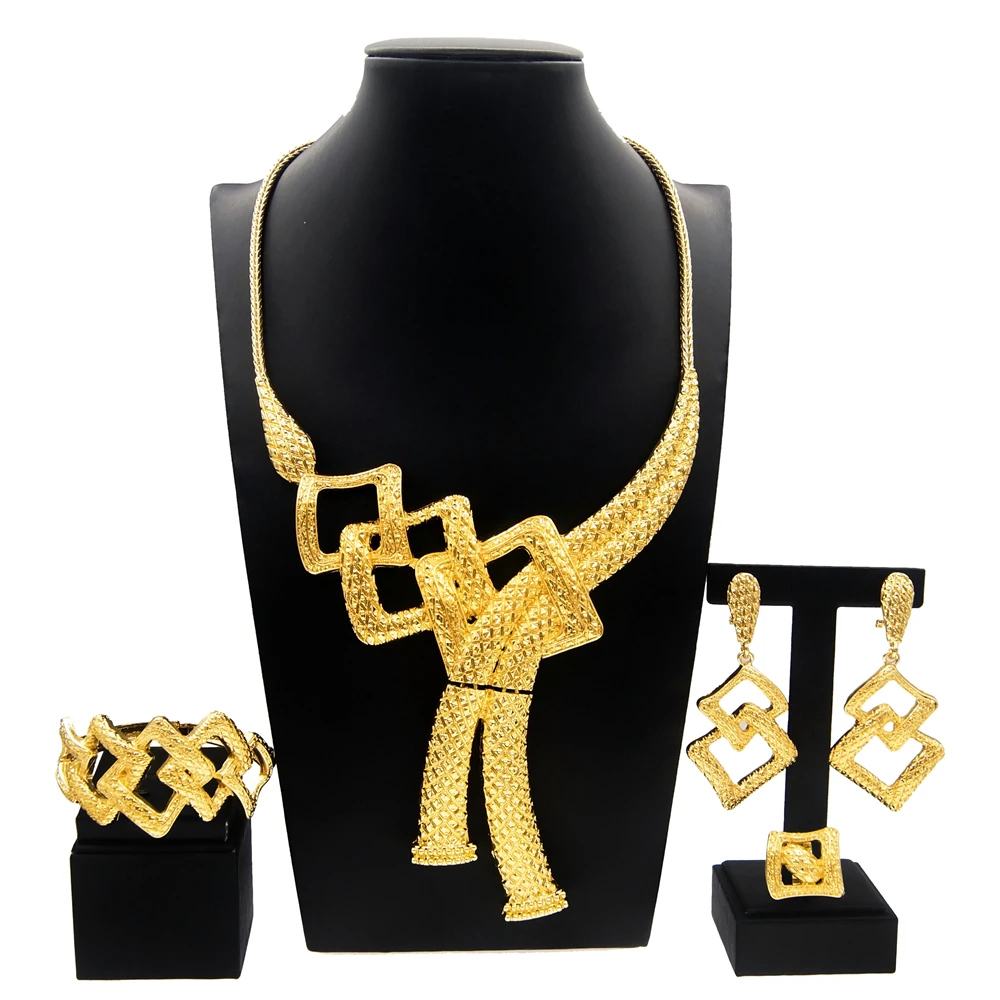 Women Jewelry Set Dubai Plated Gold Necklace Fashion Bracelet Earrings Party  Bijoux SYHOL Brand Design Luxury Wedding