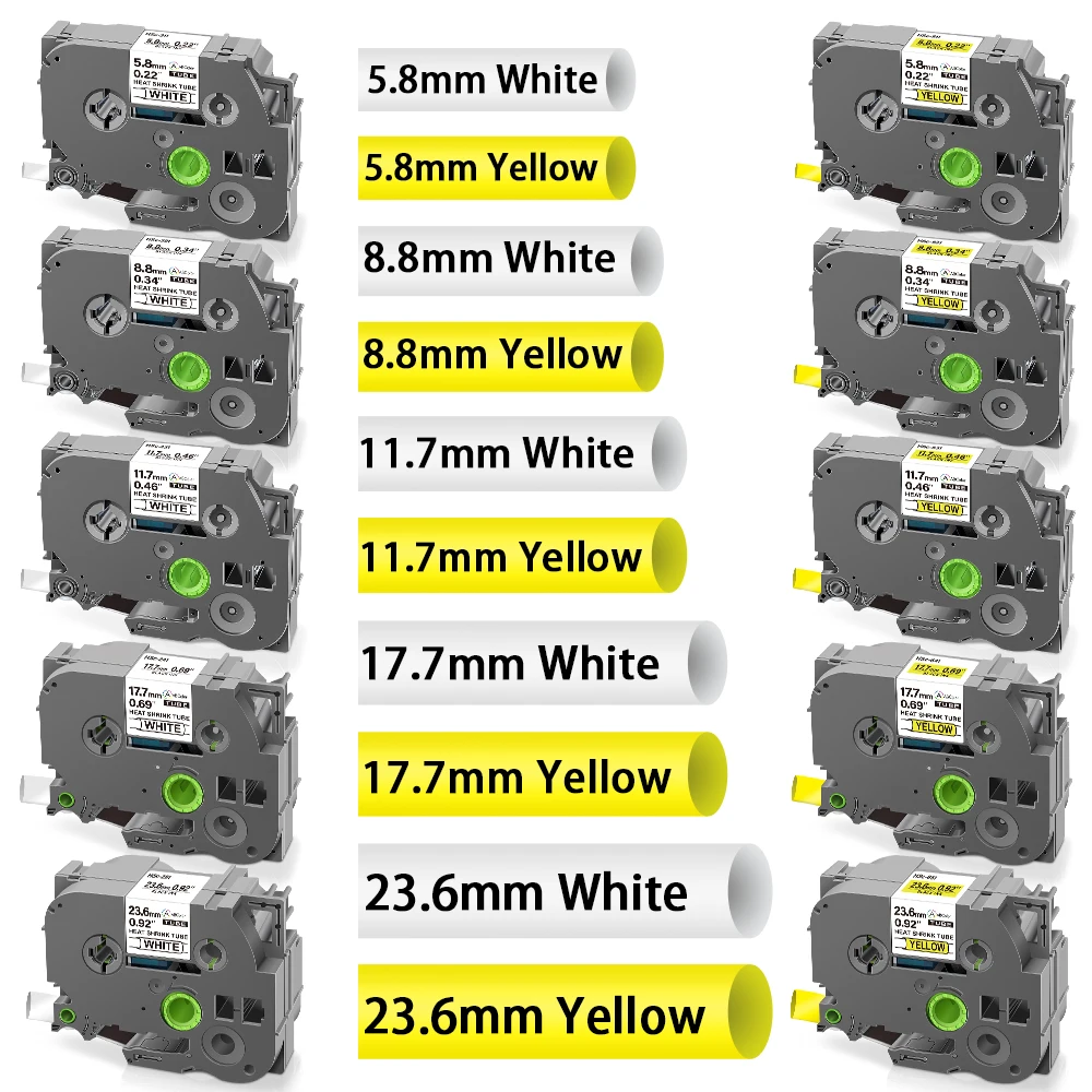 10PK 6/9/12/18/24mm Hse-231 Compatible Brother Thermorétractable Tube Hse-211 221 241 hse211 231 631 pour Brother P-Touch Imprimante D\'étiquettes