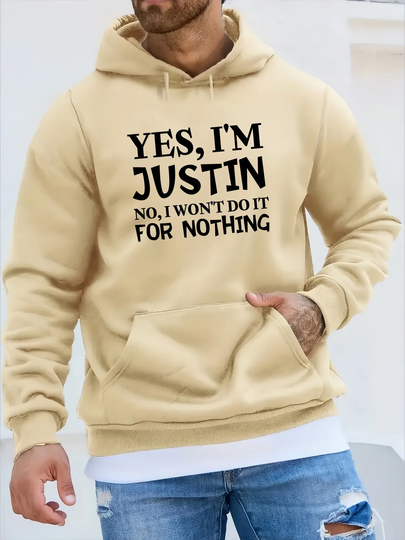 

Men's Hoodie Casual Pullover with Kangaroo Pocket Long Sleeve Letter Print Design for Fall Winter Casual Loose Sweatshirt