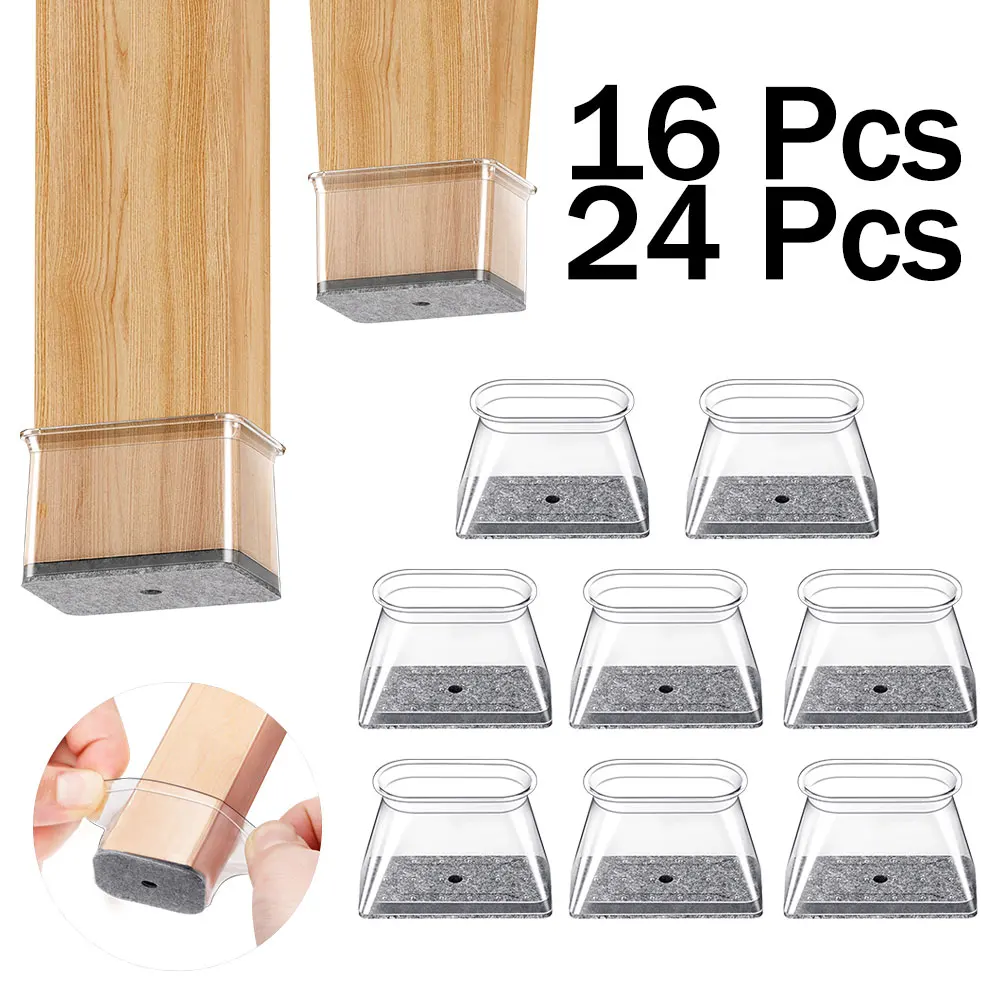 16PCS-Chair Leg Floor Protectors Rectangle Chair Leg Protectors for Hardwood Floors Silicone Pads Covers to Protect Floors
