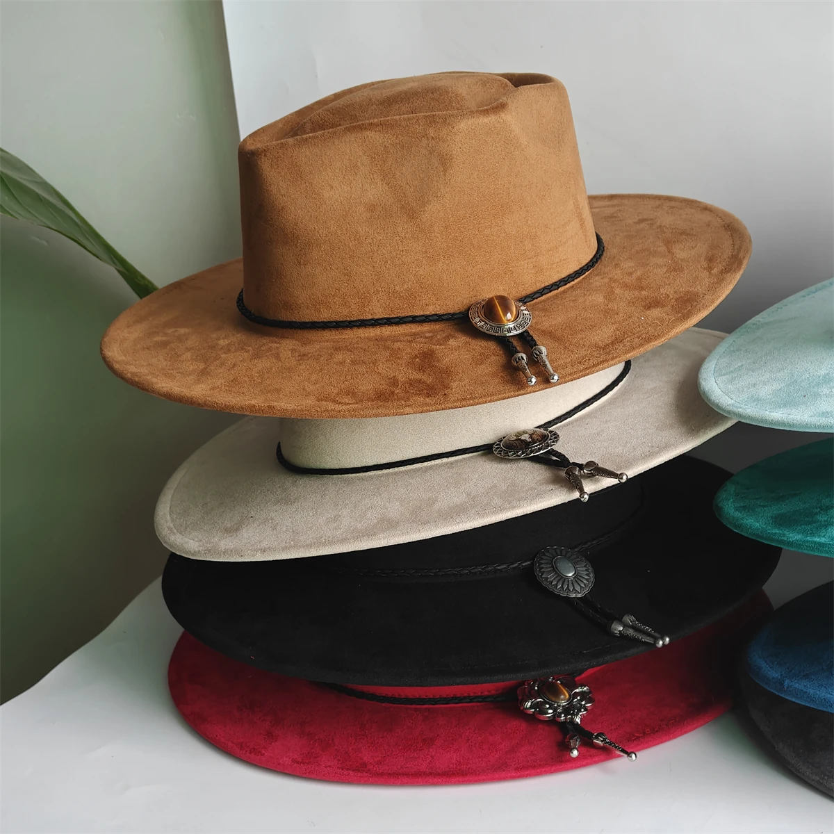 Big Wide Brim Fedora Hats for Women Men Western Suede Hat Felt Panama Hat Rancher Hat Arrow top polo bow tie accessory