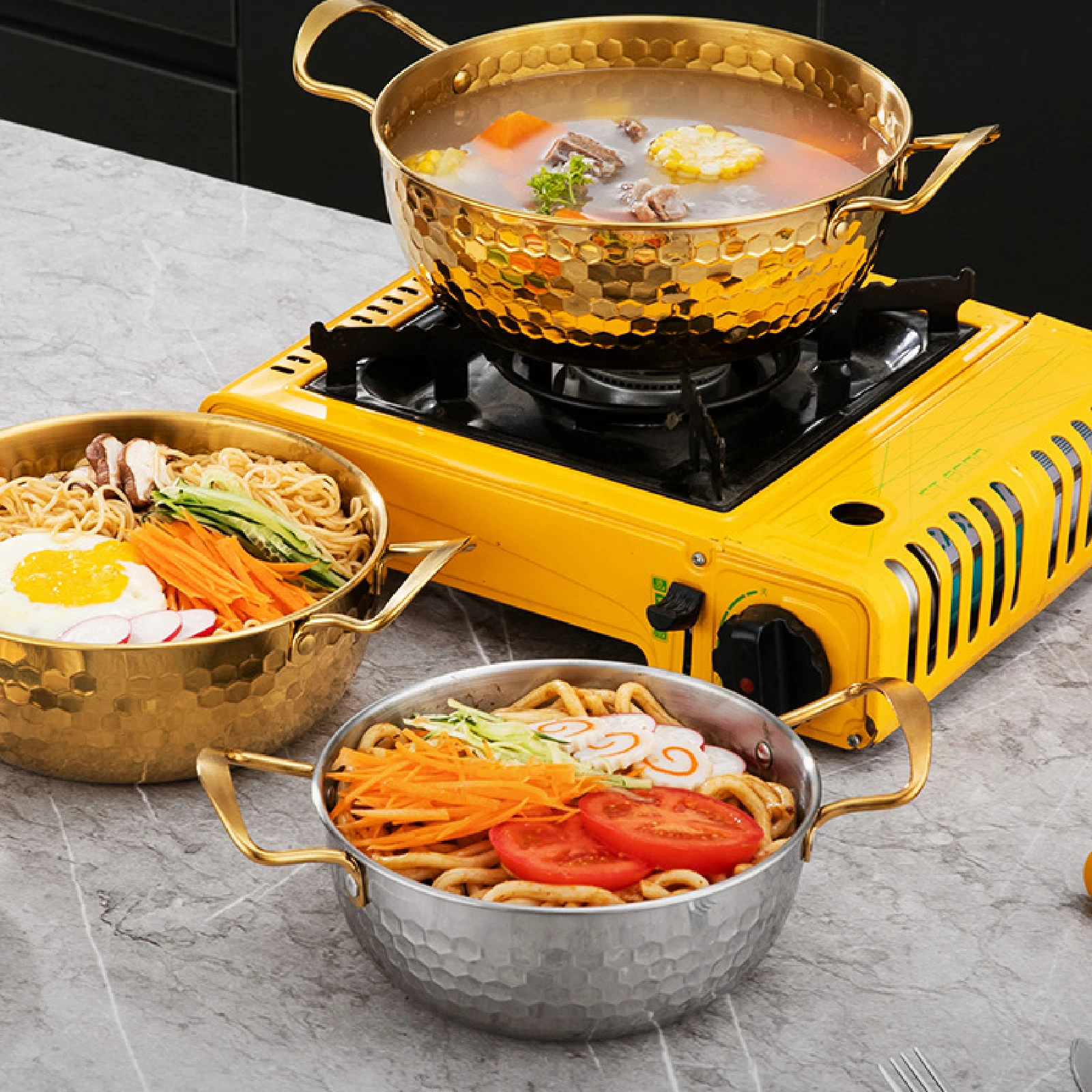 Korean Ramen Cooking Pot Suitable for All Stoves Quick Heating Ramyun Kimchi Cooker for Camping Beach Patio Dinner Parties Curry