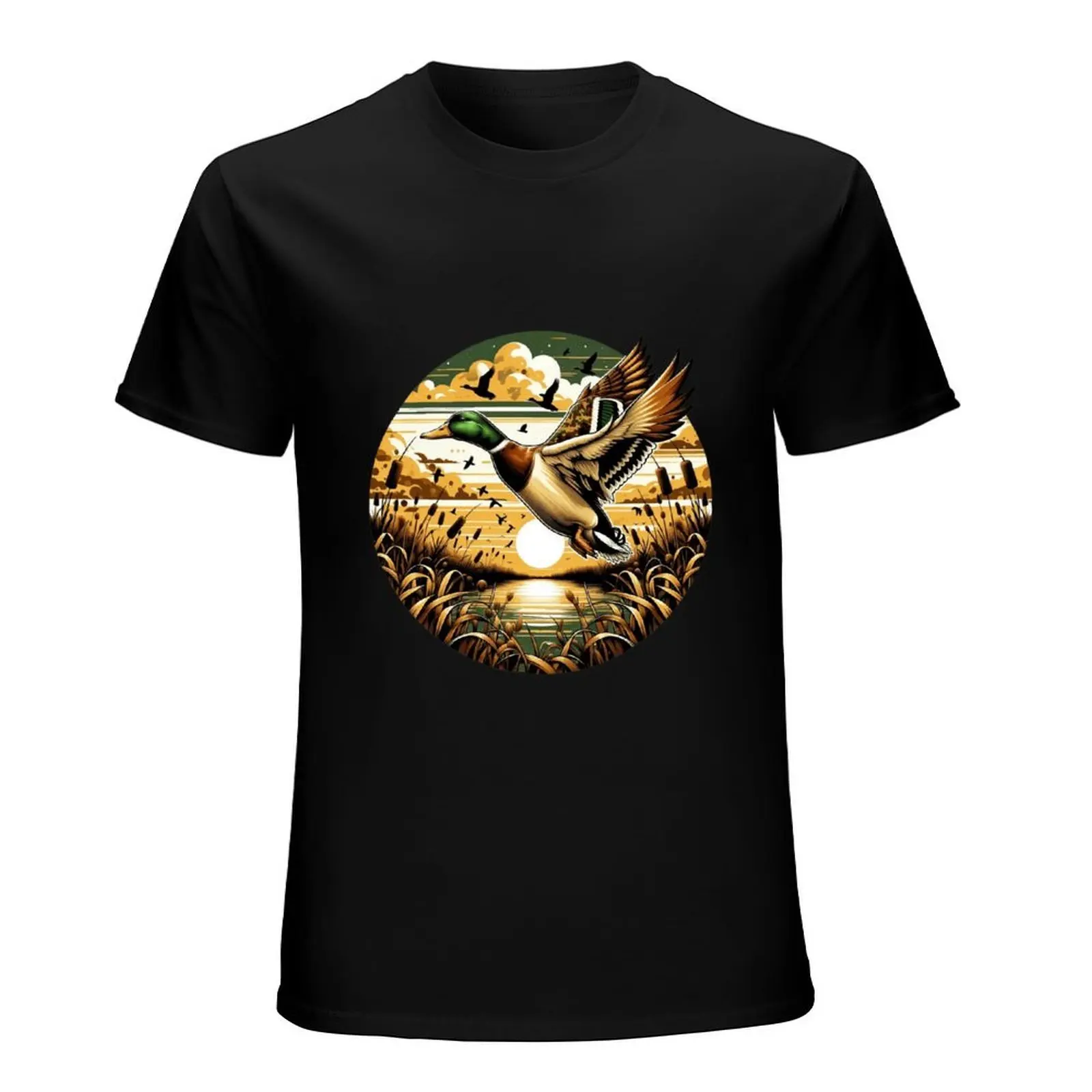 Countryside Wetland Mallard Duck Camo Bow Black Short Sleeve Tshirt Angler Nature Fan Daily Commute Wear