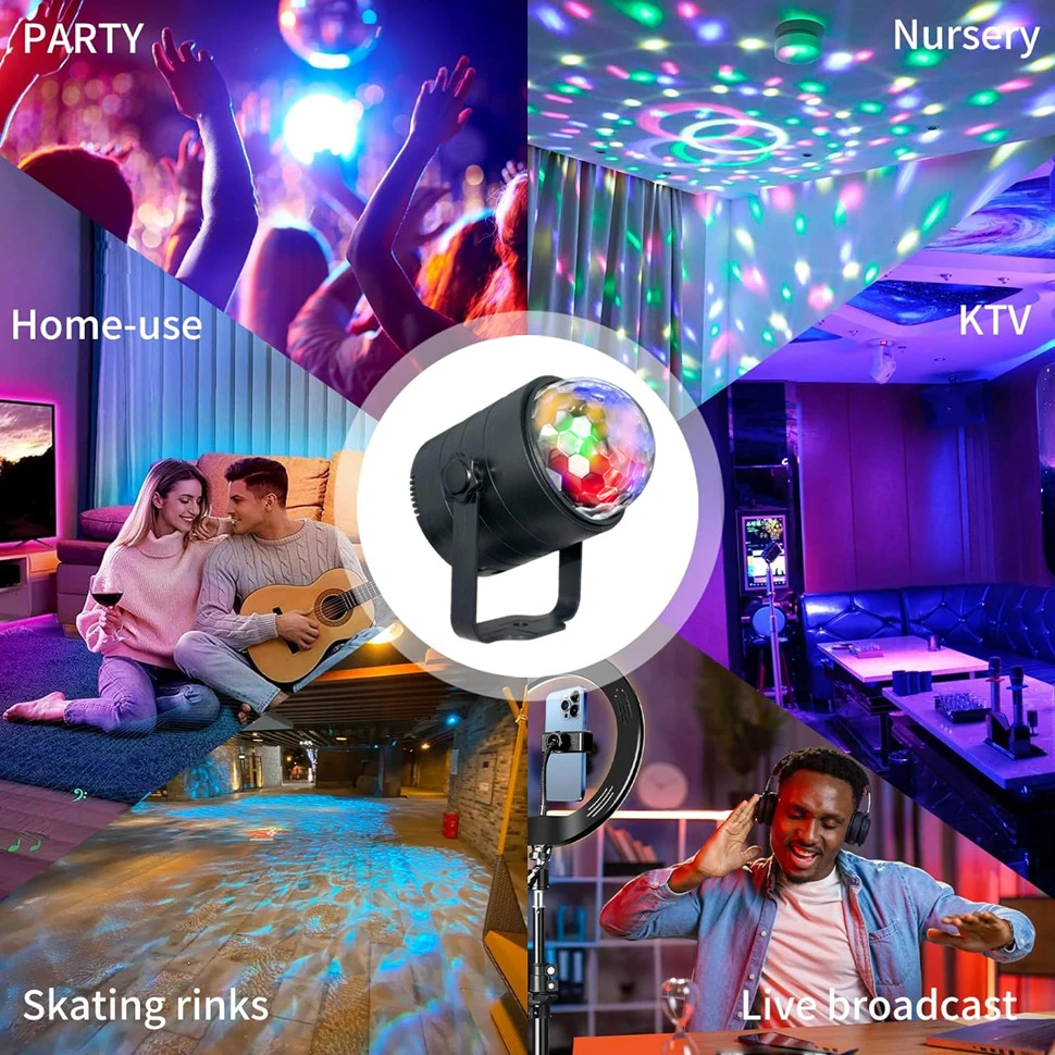 Disco Ball Light Portable Bluetooth DJ Strobe Light with Remote Control Voice Control Party Light Dance Birthday Room Decoration