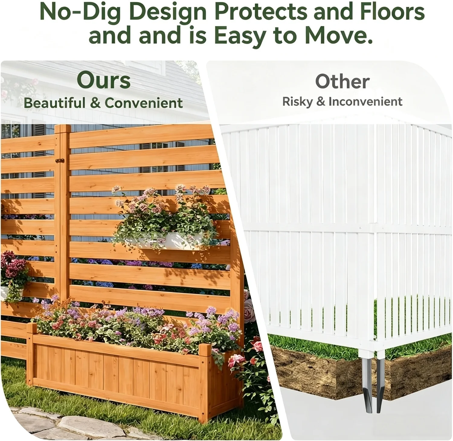 3 Panel Wood Privacy Screen With Planter Box 34x45 Inch Air Conditioner Fence For Trash Can Pool Patio And Backyard Decor No Dig Kit