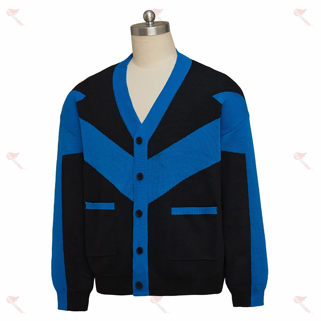 Bat Robin Superhero Night Flying Man Dick Grayson Cosplay Costume Unisex Knitted Cardigan Adult's Sweater Casual Knit Shirt