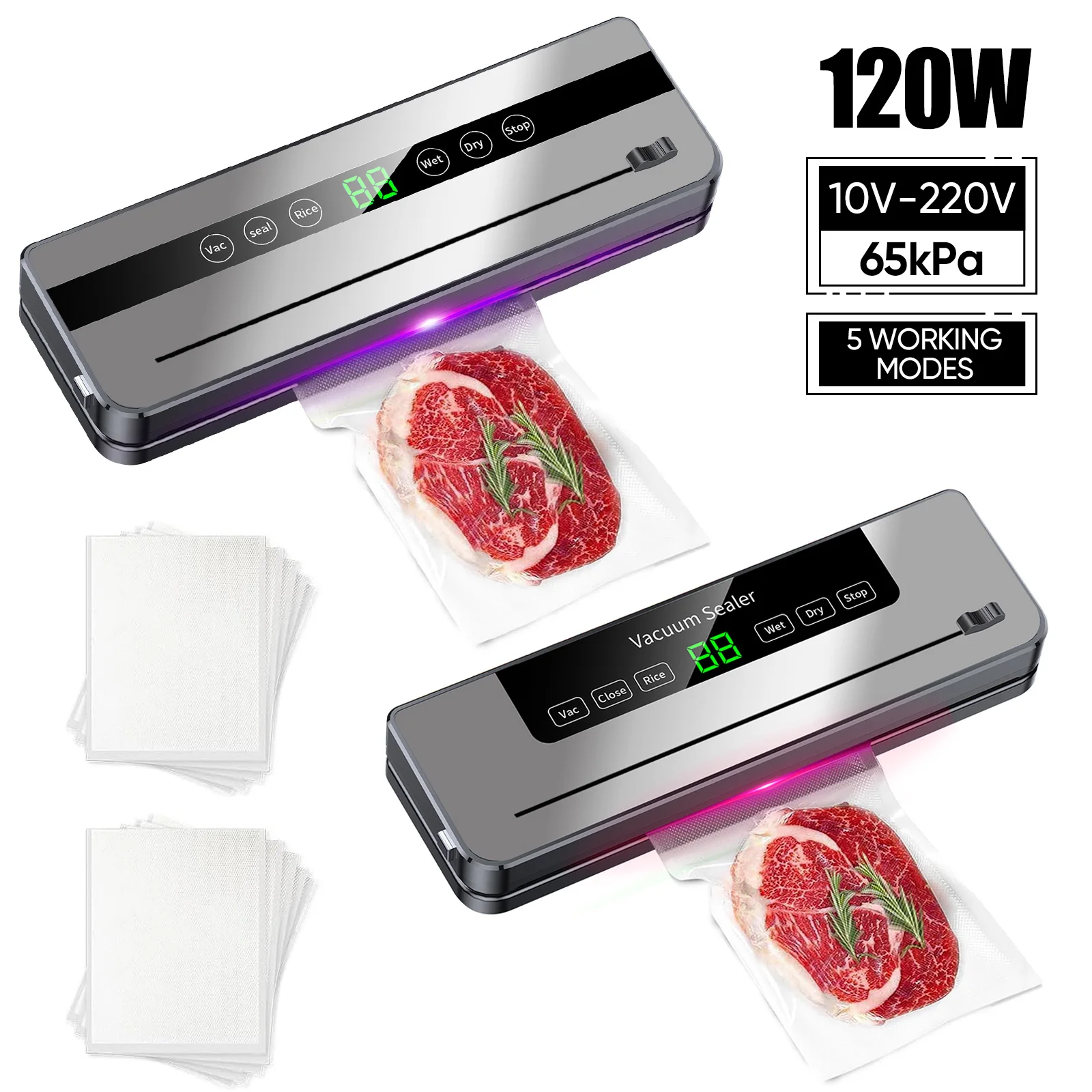 120 W 65 kPa leistungsstarker automatischer Haushalts-Vakuumierer, ideal zum Konservieren von Fleisch, Meeresfrüchten, Flüssigkeiten, Früchten, Gemüse, Nüssen, Getreide, Keksen, Snacks und mehr.