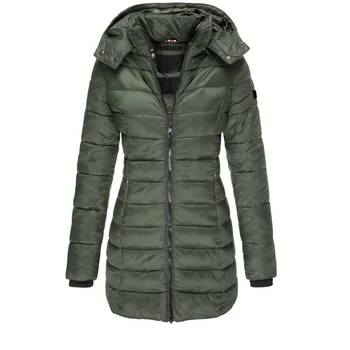 Women’s Winter Padded Parka 5 Winter Thicken Warm Women Parkas Solid Color Zippers Coats Long Sleeve Padded Puff Jacket Mid-Length Slim Female Hoodie Parkas 5