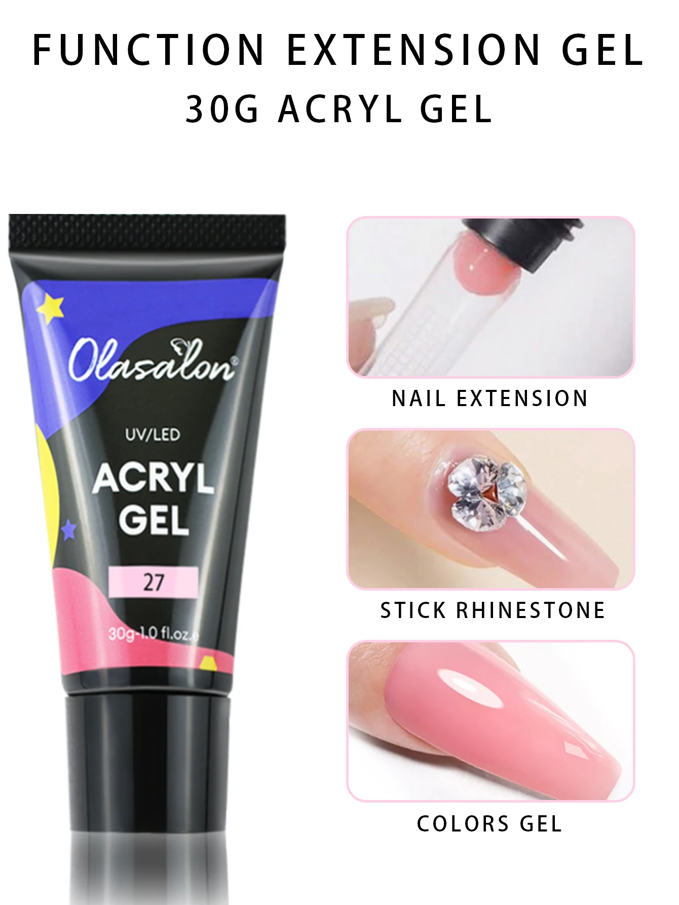 30g gel acrilico estensione unghie gel smalto trasparente gel di cristallo acrilico costruire unghie con timbro vernice polimerica, nail art in cristallo