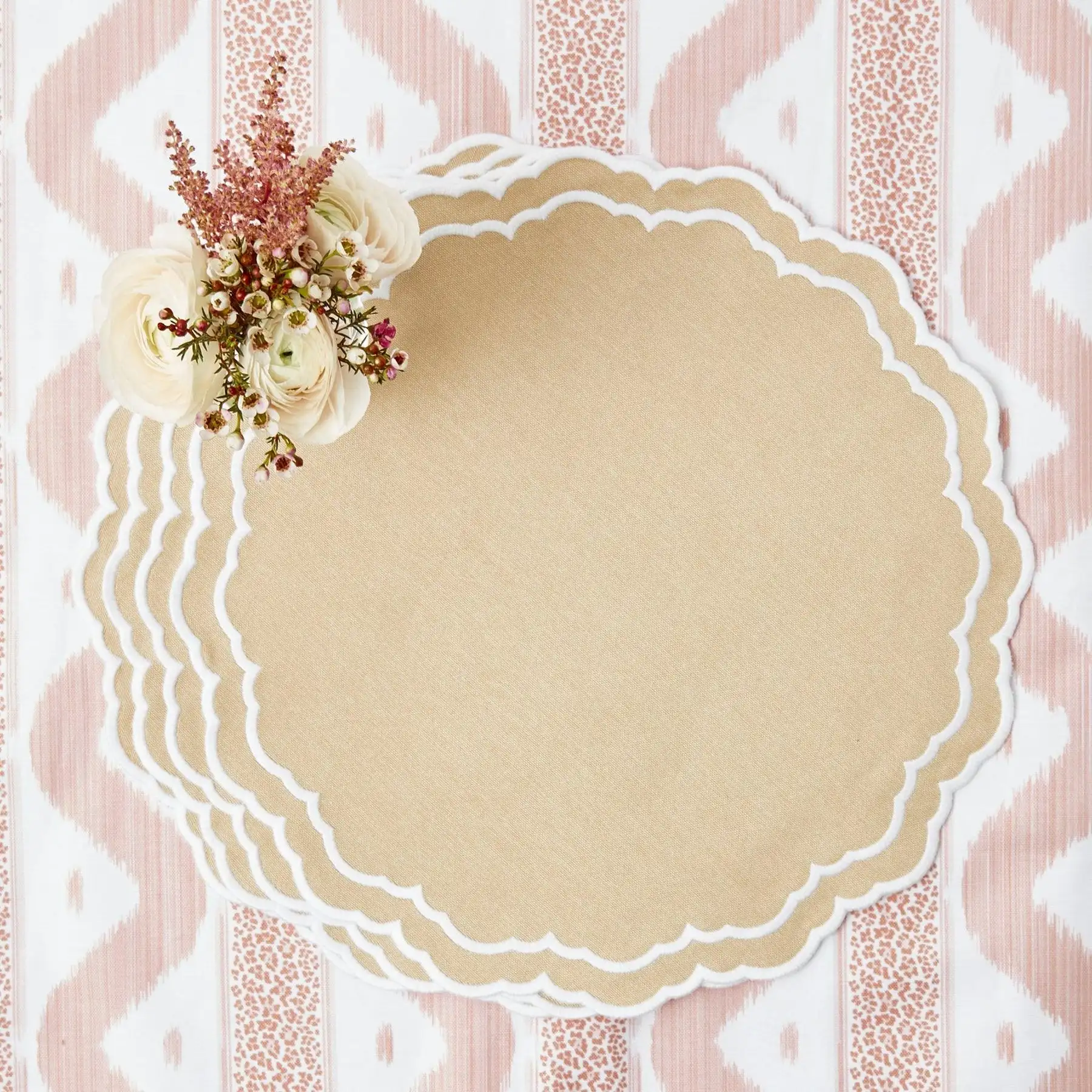 Set de 8 sets de table en coton et sable, serviettes de table