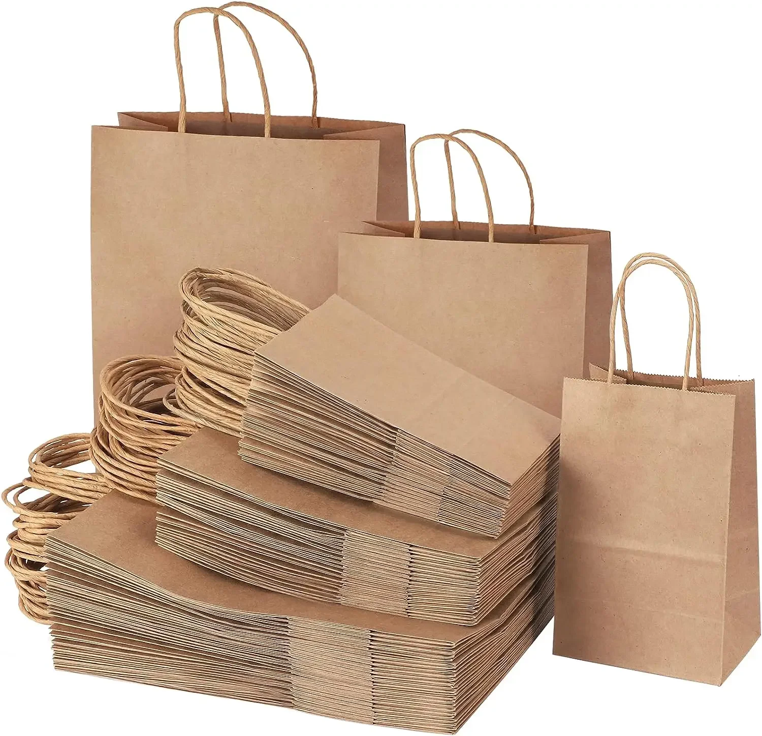 25/50 Stück braune Kraftpapier-Geschenktüten mit Griff, Hochzeit, Geburtstag, Party,