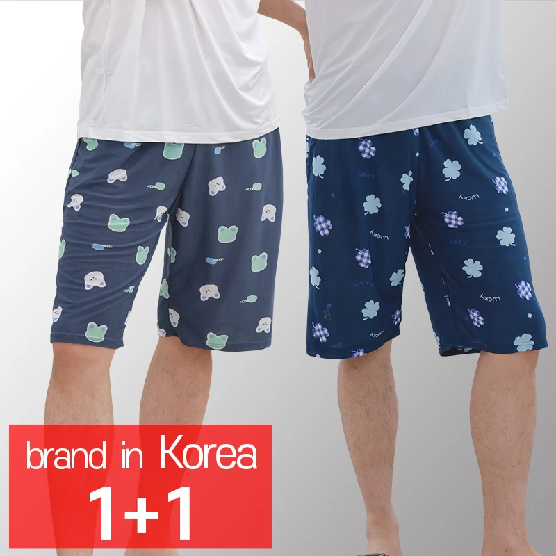 [CALL RA S](1+1 2 pieces) Cool fabric man's cooling pajamas/Sky Puppy + Lucky Leaf // pajamas/shorts/knee length/night wear/sleepwear/couple pajamas