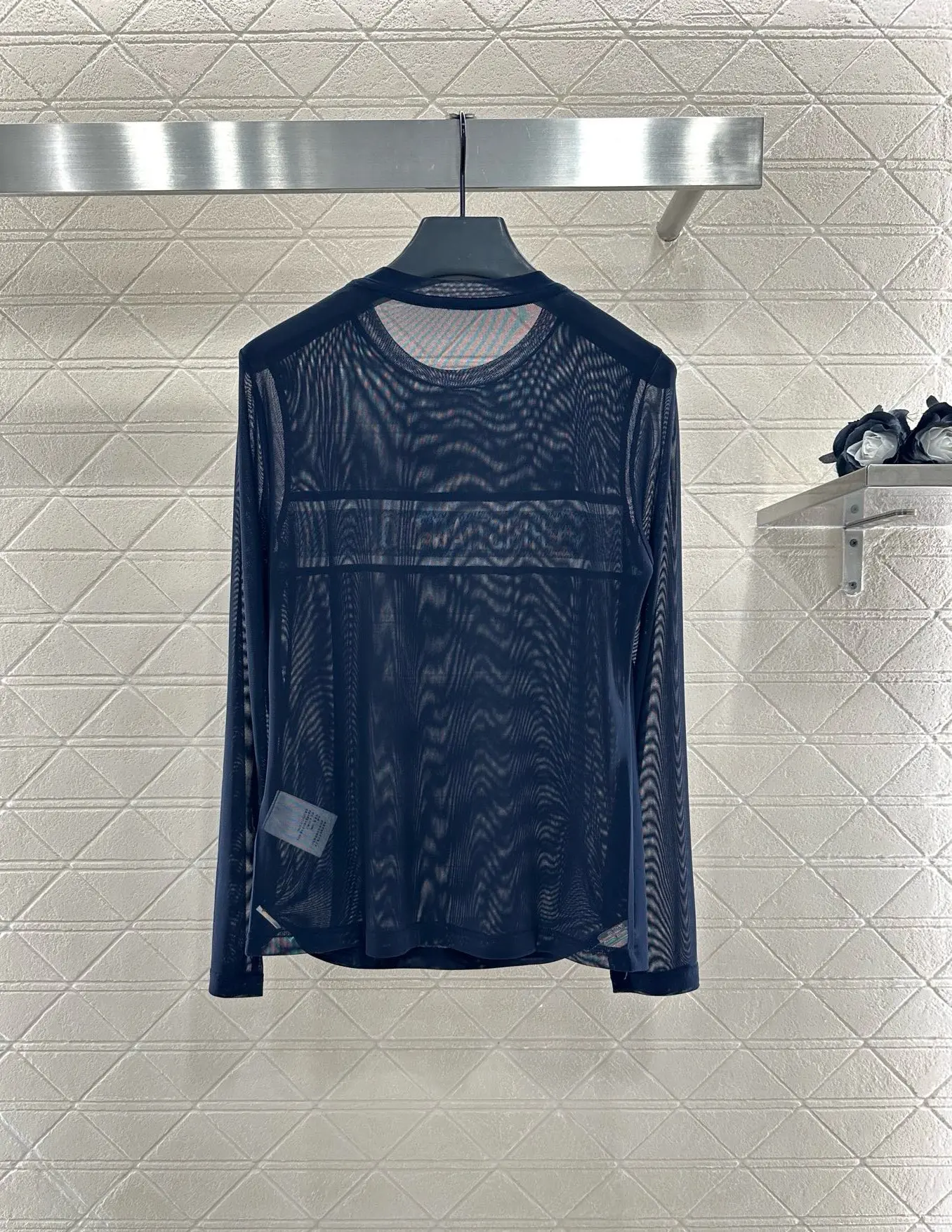 

2025 Women's Imported Mesh Top Sheer See-Through Blouse Stretch Round Neck Long Sleeve Layering Base Shirt