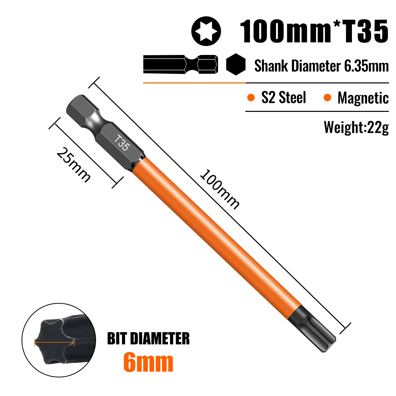Torx-schroevendraaierbitsset Individuele bits T5-T40 75/100/150 mm lengtes Sterk magnetisme Hoge hardheid S2 gelegeerd staal 1/4 zeskantschacht