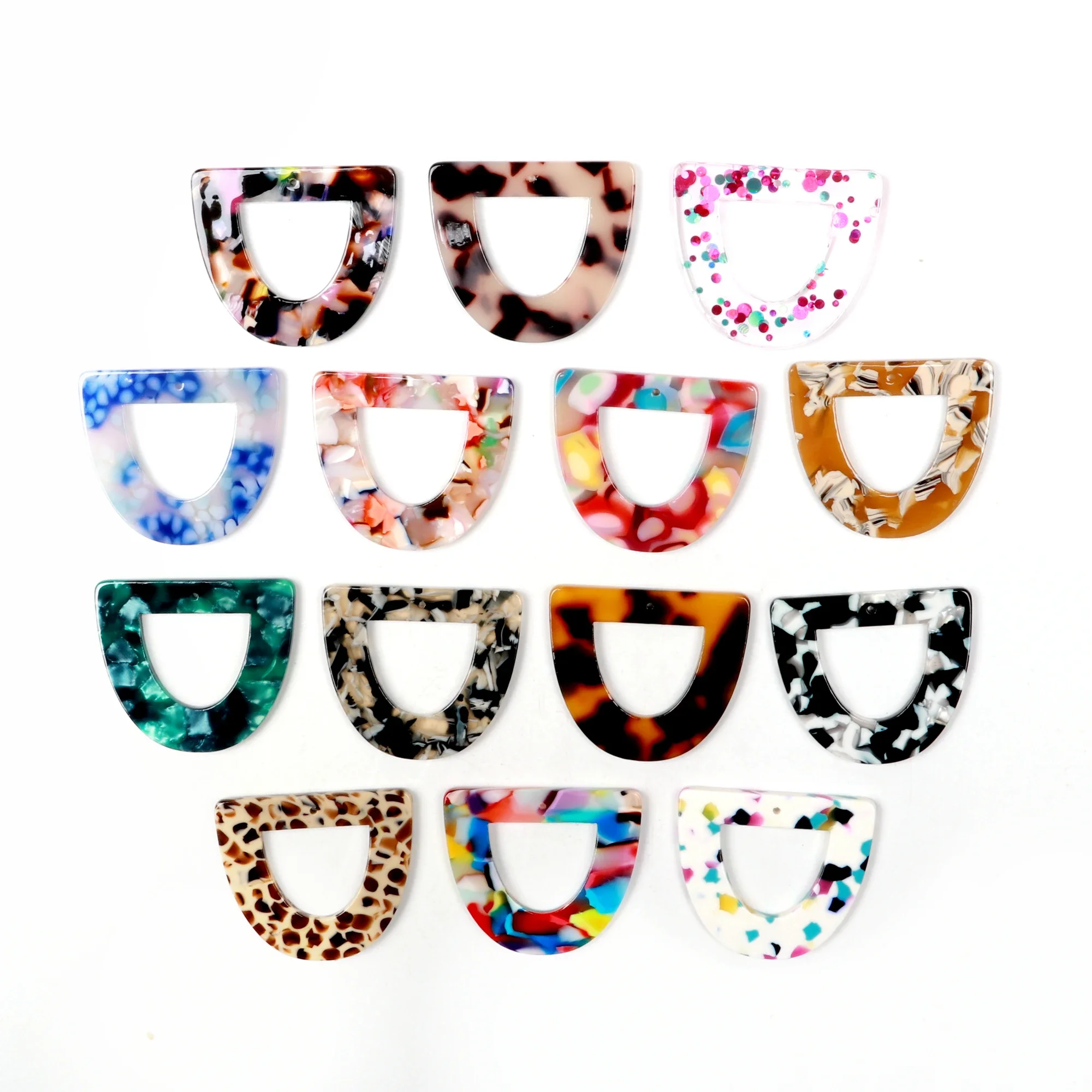 Breloque de boucles d'oreilles en coquillage de tortue, pendentifs de cadre en forme de D en demi-cercle acrylique en acétate, pièces de boucles d'oreilles Boho, 34.5x39.5mm,ACE-283