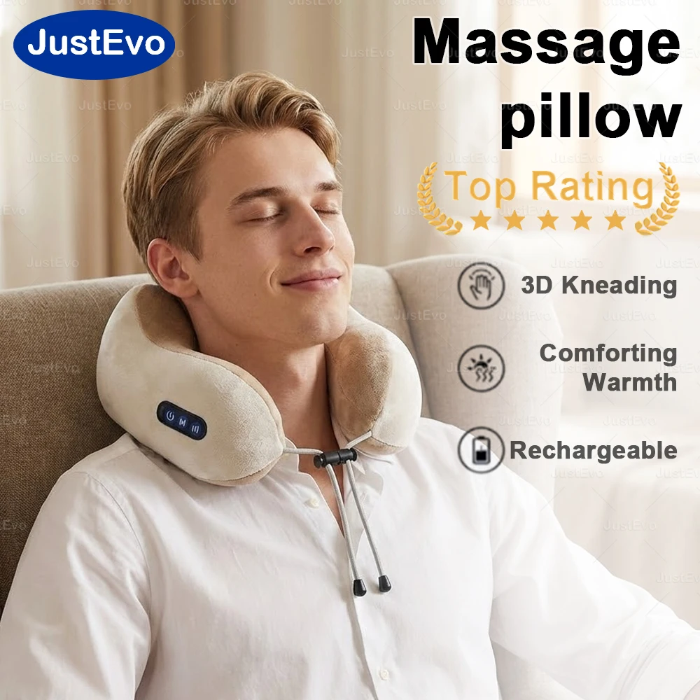 

JustEvo Electric Massage Pillow, Extra-Thick Memory Foam U-Shaped Pillow with 3D Kneading Technology, Perfect for Travel, Office
