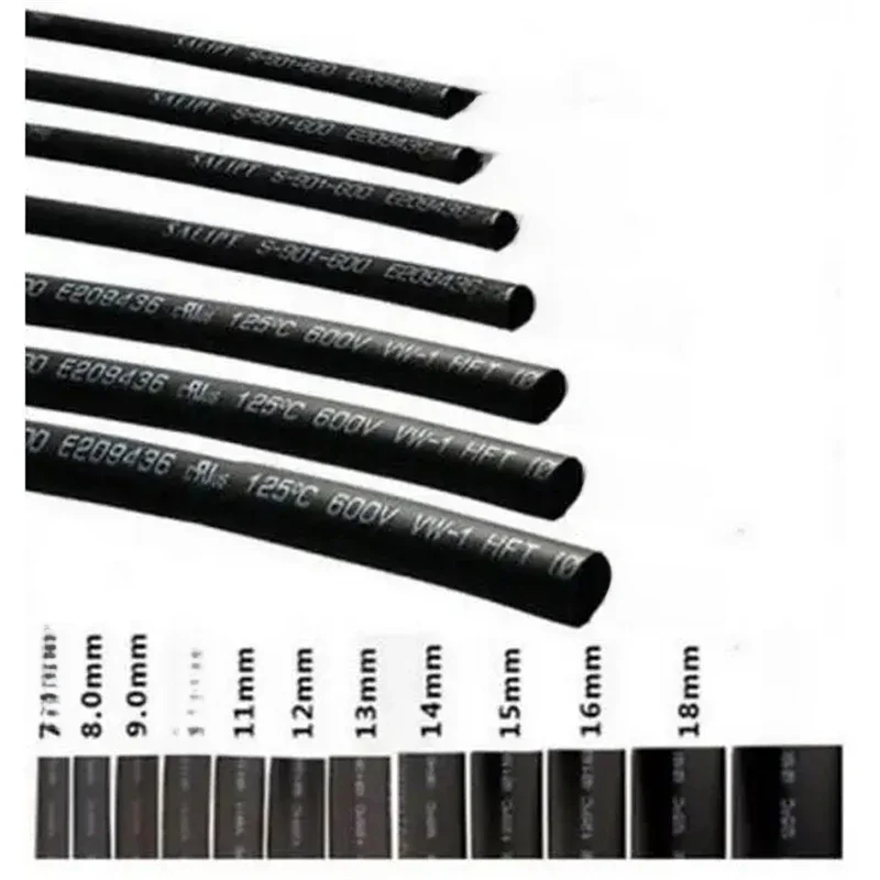 Gaine thermorétractable noire, 1mm, 2mm, 3mm, 5mm, 6mm, 8mm, 10mm de diamètre, gaine de fil ronde, vente de bricolage, réparation de connecteurs, 2:1
