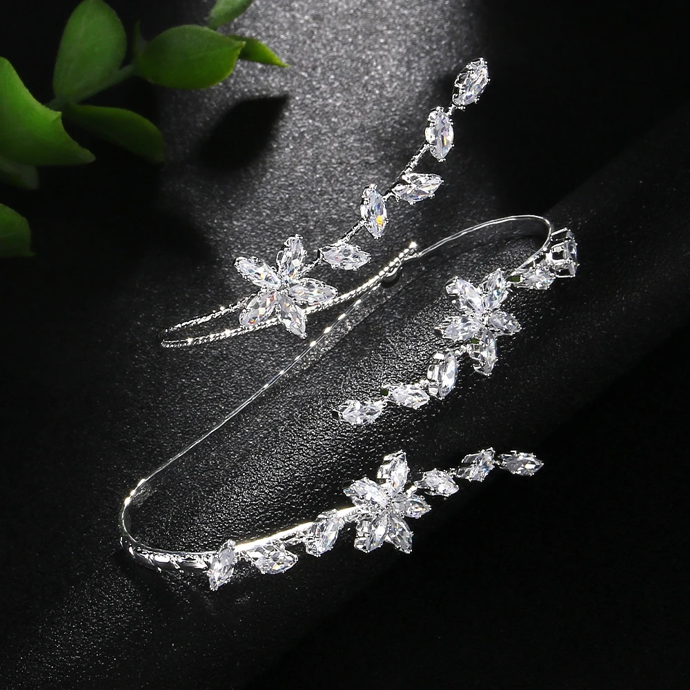 Luxury CZ Flower Plam Bracelet Bridal Finger Rings Women Jewelry Elegant Wedding Zircon Cuff Bangle Handlets Hand Accessories