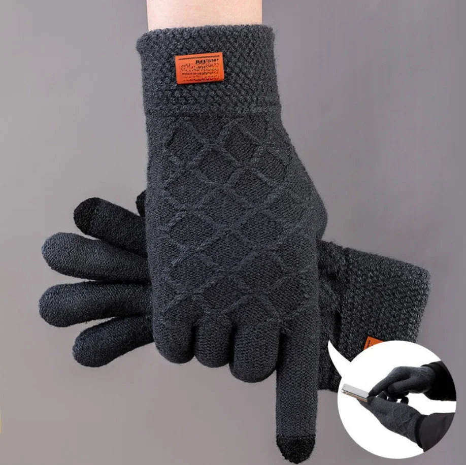 AliExpress NONE Men's Gloves Winter Spring Touch Screen Warm Rhombus Thickened Wool Jacquard Knitting Business Phone Game Male Cycling Gloves