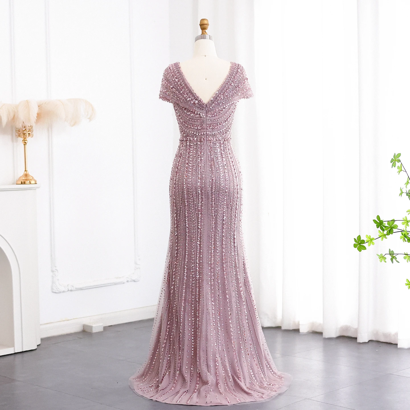 Sharon Said Luxuriöse Dubai Silber-Nude Abendkleider für Hochzeiten, Meerjungfrauenkleid mit Kapärmeln, Arabisches Formelles Partykleid SS045 Maßanfertigung – Detail 22