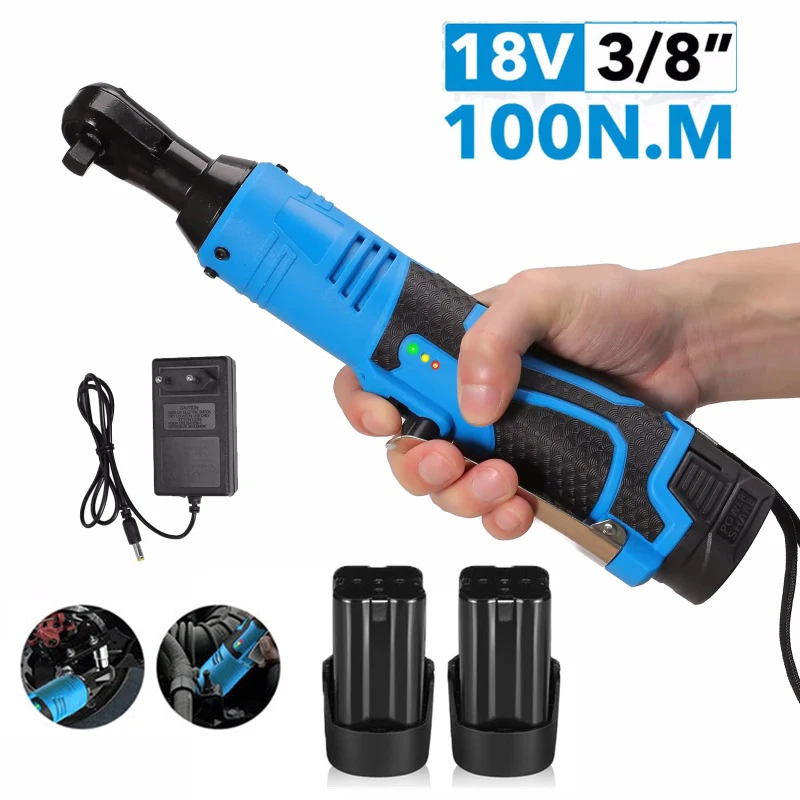 18V Cordless Electric belt 100Nm Right Angle Ratchet Wrenches Impact Rechargeable 3/8 Inch Car Repair Tool Set Angle wench