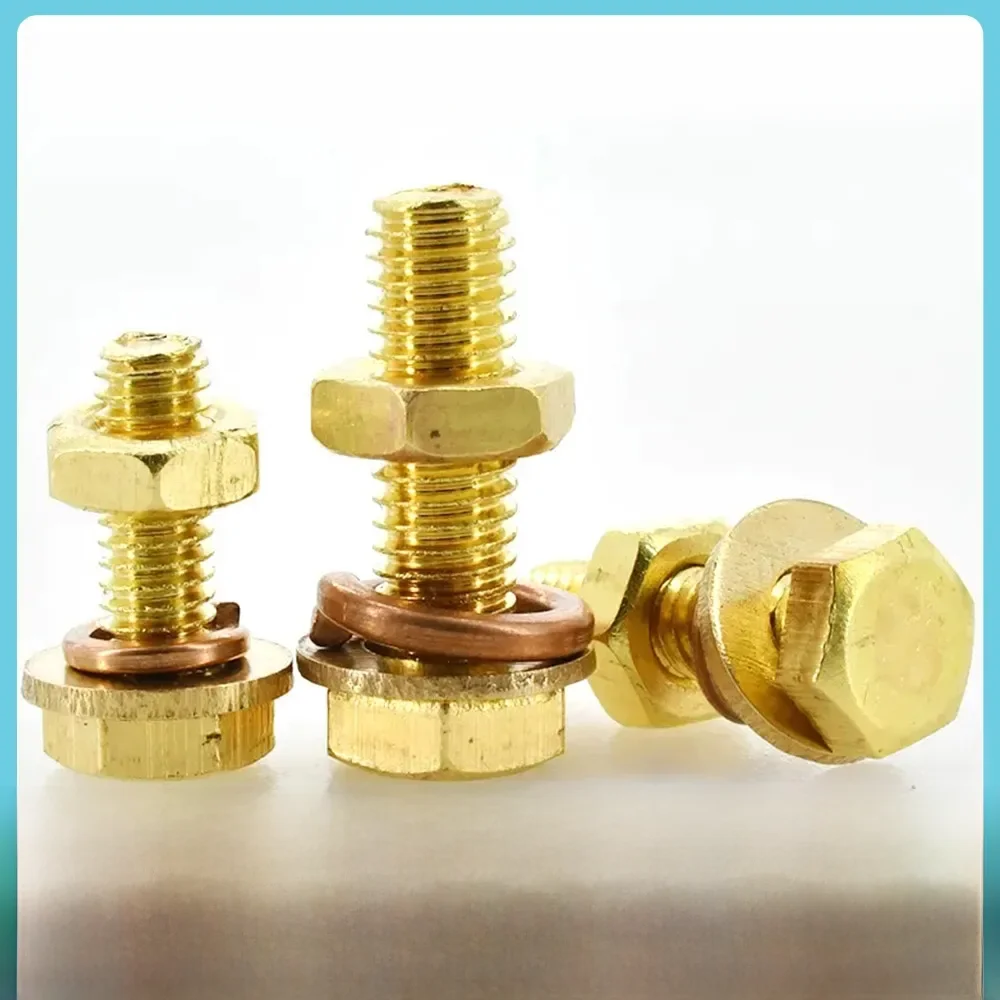 Kit de boulons et écrous hexagonaux externes en laiton M4 M5 M6 M8 M10 M12, vis à métaux en cuivre, rondelles, jeu de joints, Kits d'assortiment