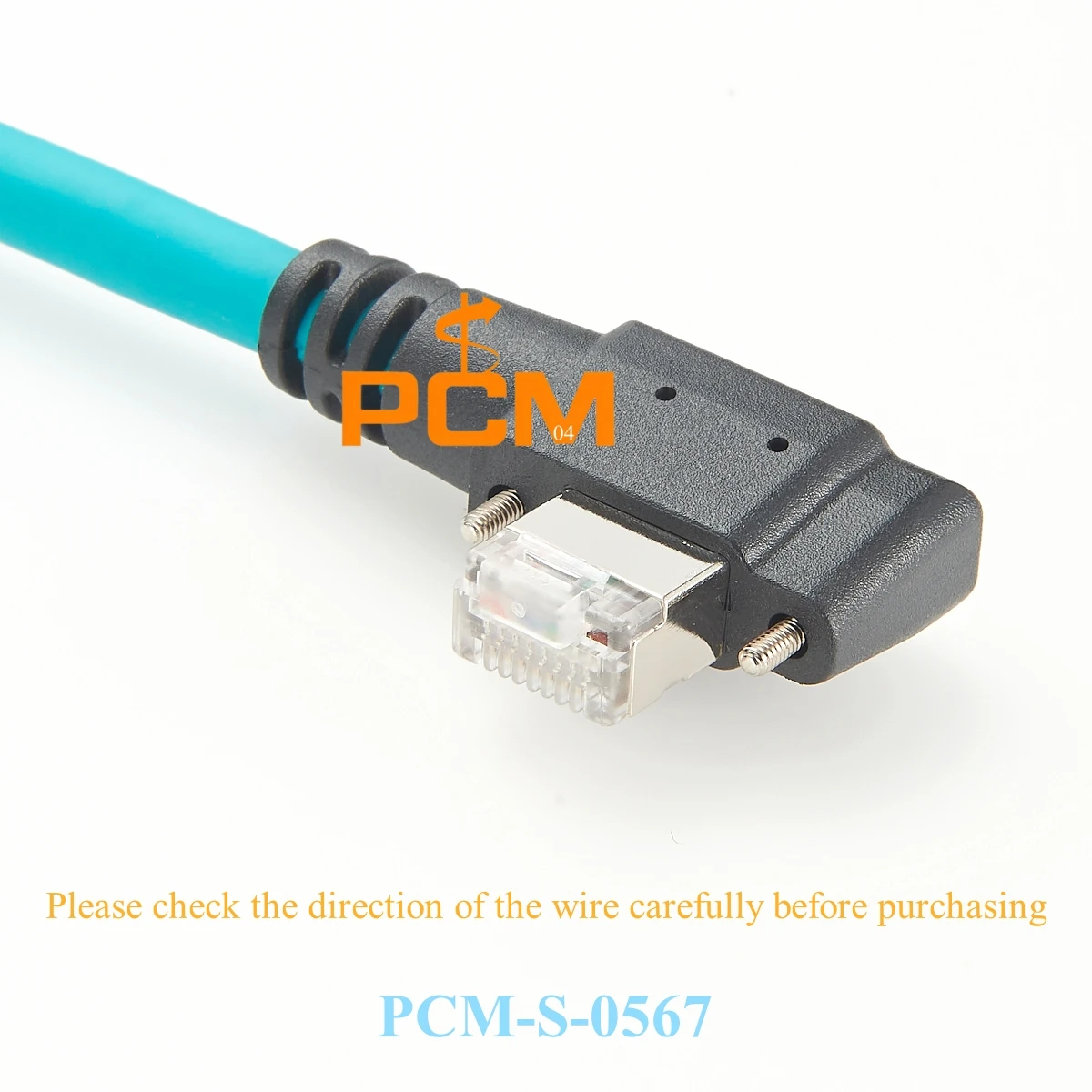RJ45 Right angle GiGE Ethernet cable, Horizontal screw lock, Cat6A GigE SF/UTP High flex Ethernet Cable, GigE / RJ45 wire