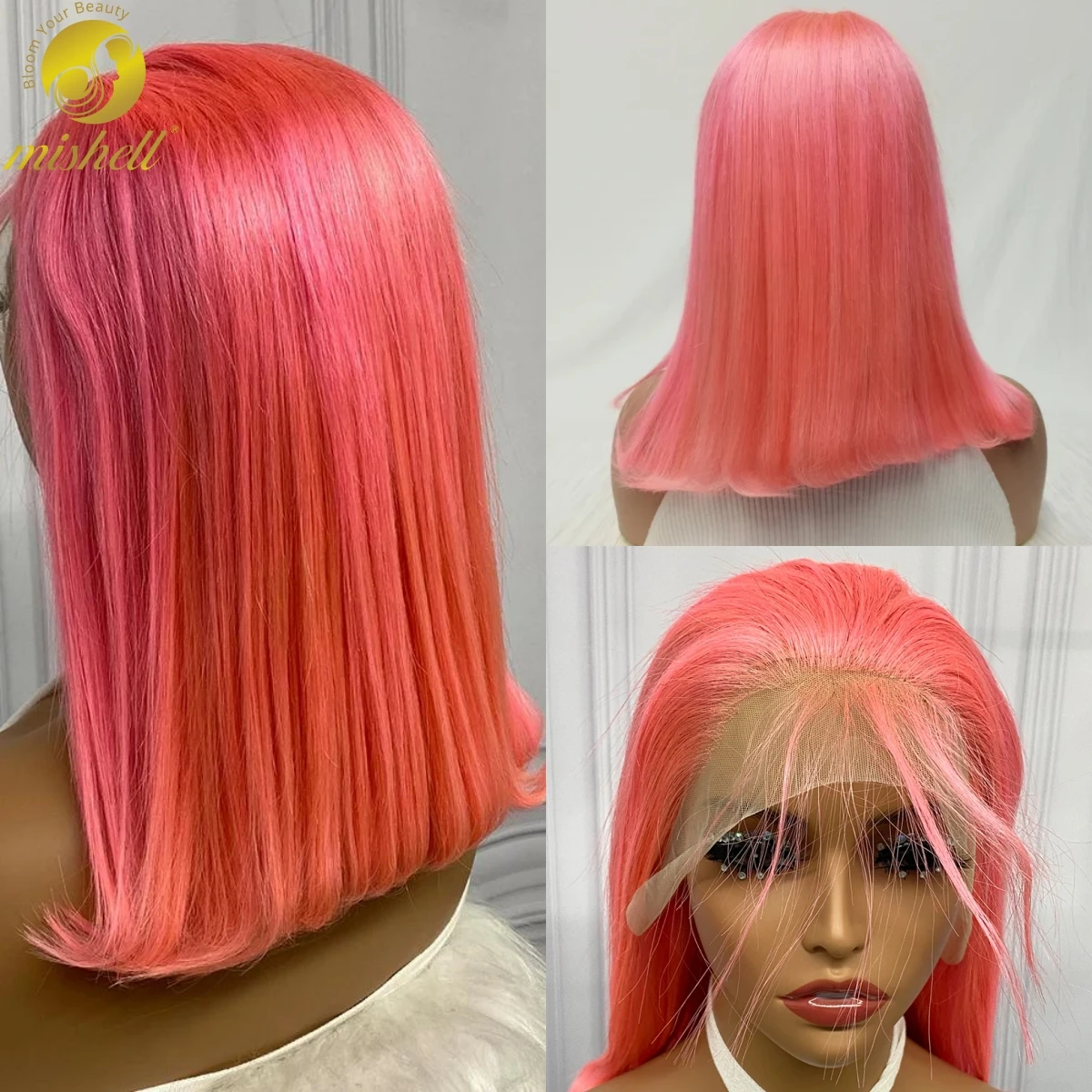 

180% Density Pink Straigt Bob Human Hair Wigs 13x4 Transparent Lace Frontal Short Wigs for Women Brazilan PrePlucked Remy Hair